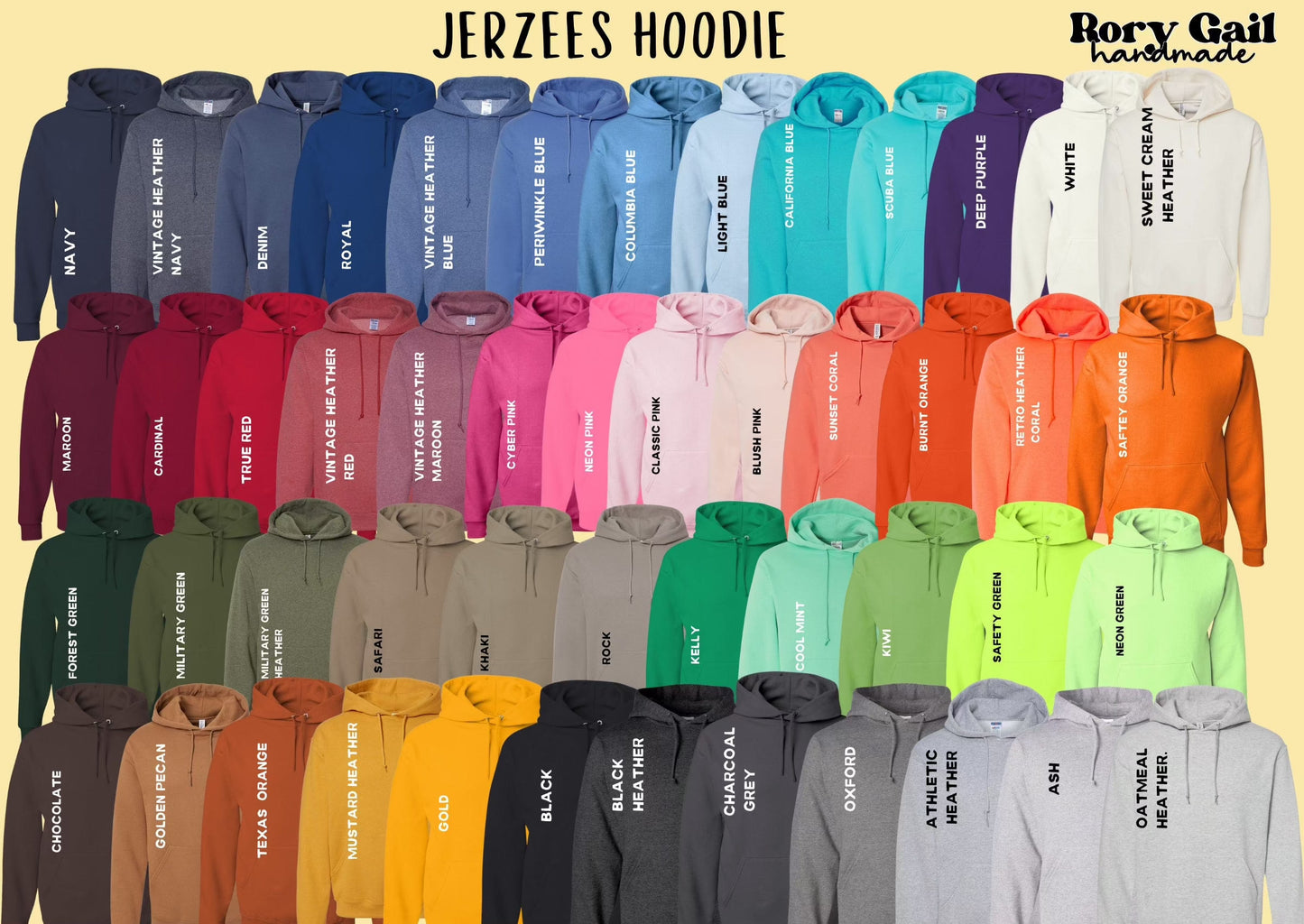 Color chart for hoodies
