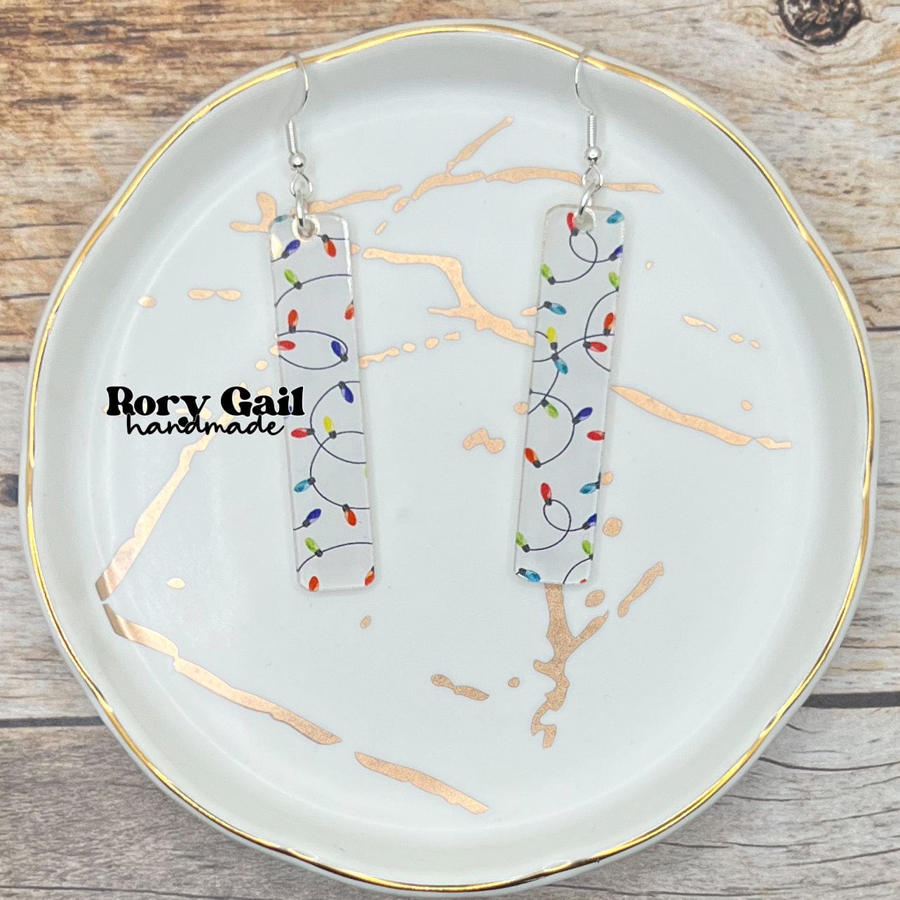 Rory Gail Handmade Christmas Lights Acrylic Bar Earrings
