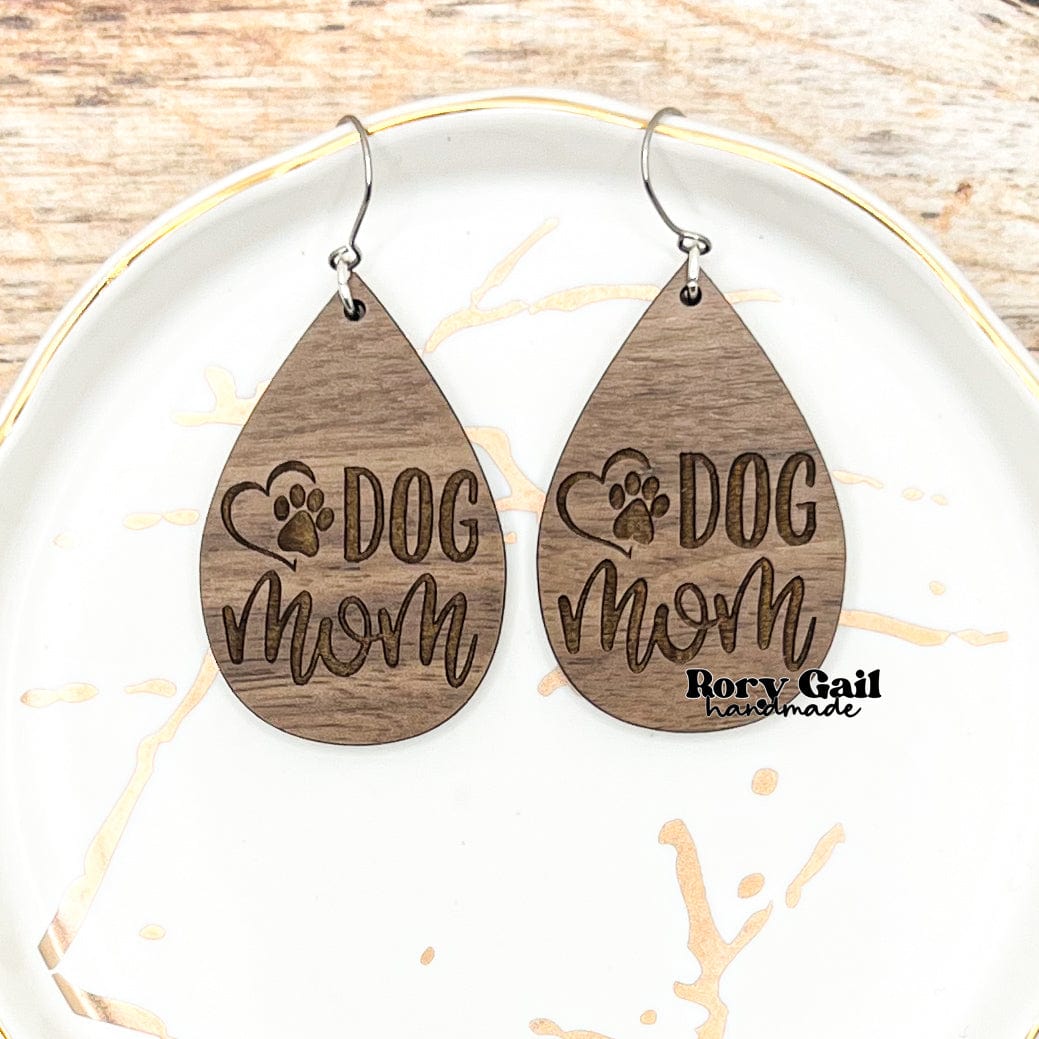 Rory Gail Handmade Dog Mom Wood Teardrop Earrings