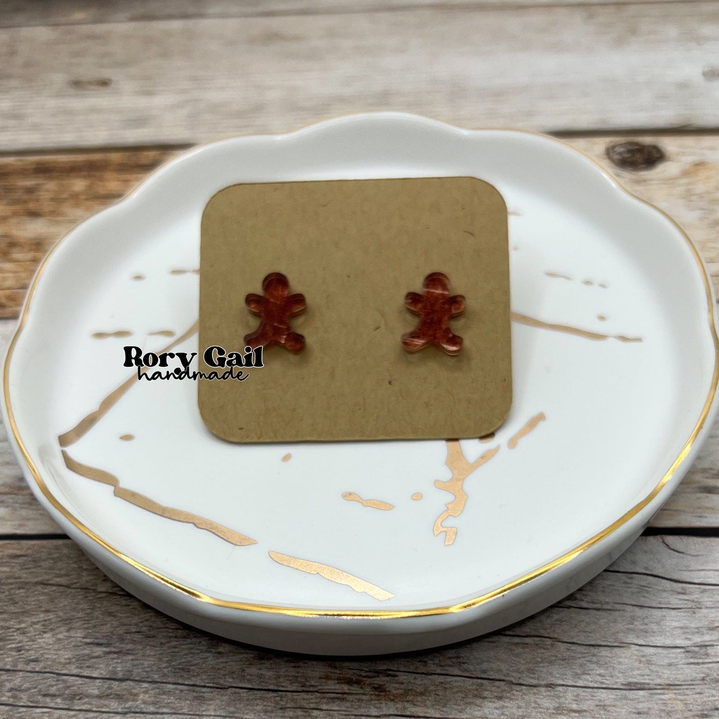 Rory Gail Handmade Earrings Gingerbread Man Acrylic Stud Earrings