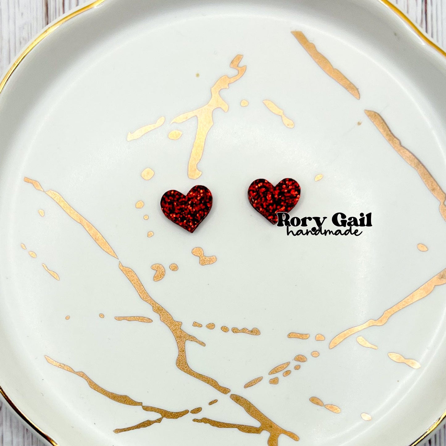 Rory Gail Handmade Earrings Glitter Red Acrylic Stud Earrings