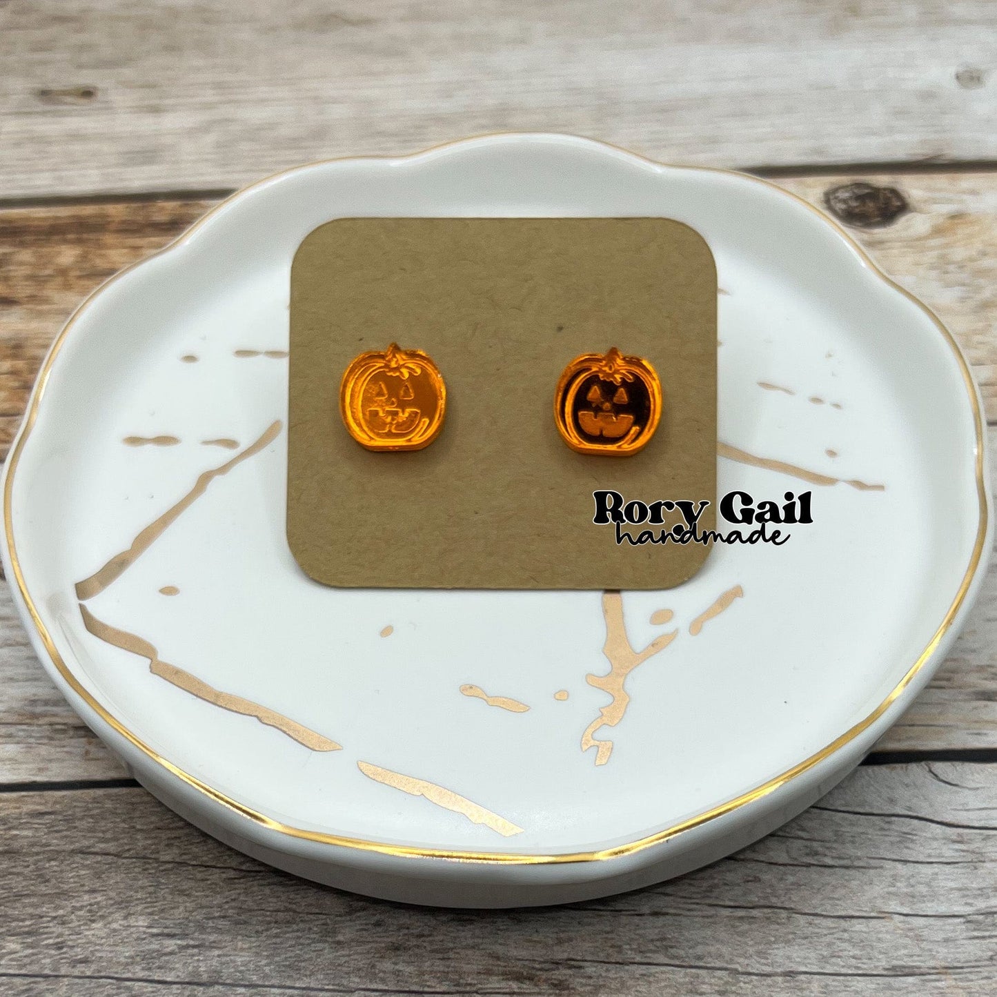 Rory Gail Handmade Earrings Mirrored Pumpkin Acrylic Stud Earrings