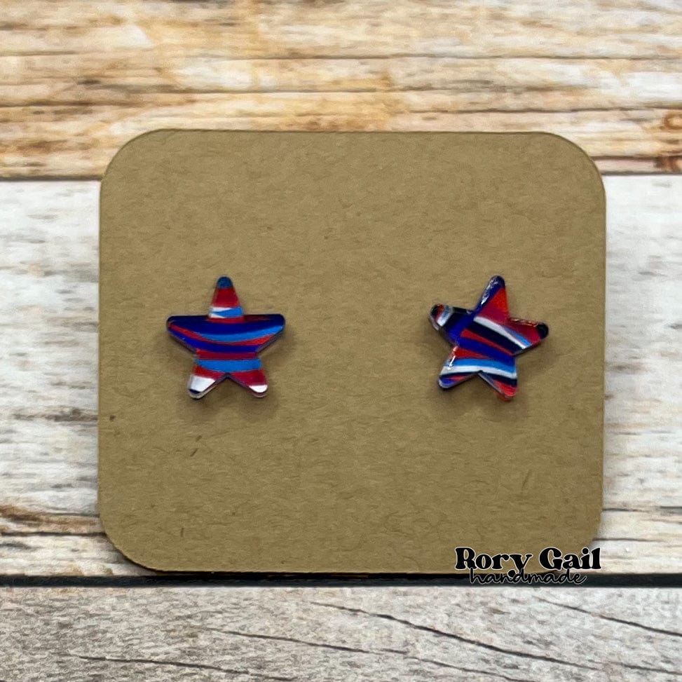 Rory Gail Handmade Earrings RWB Mixed Star 12mm Stud Earrings