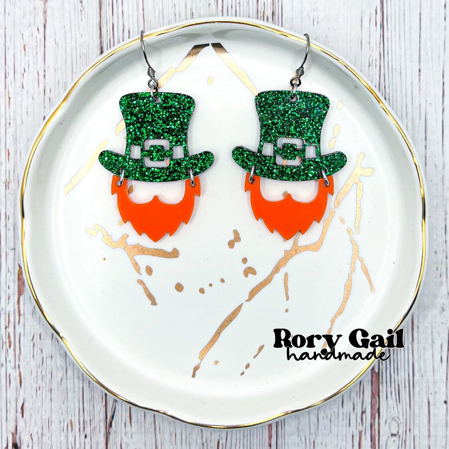 Rory Gail Handmade Glitter Leprechaun Dangle Acrylic Earrings