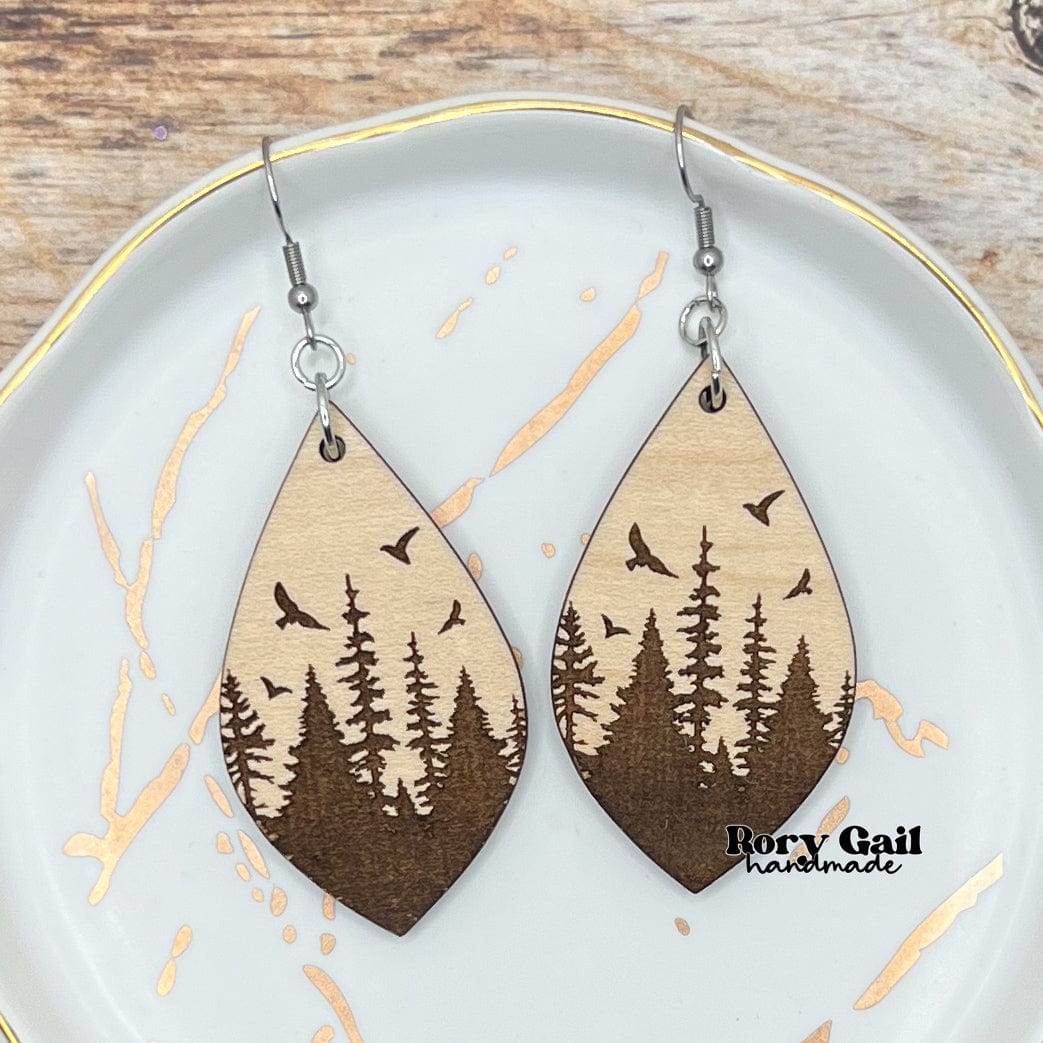 Rory Gail Handmade Outdoor Engraved Wood Teardrop Earrings