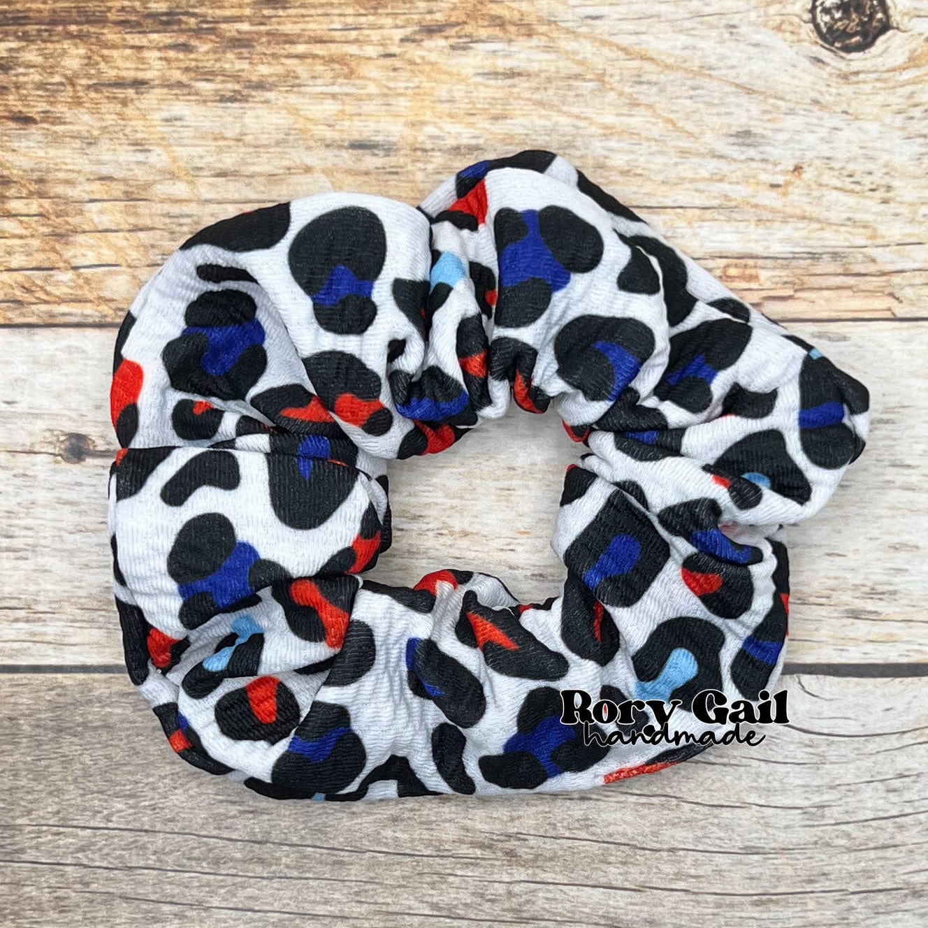 Rory Gail Handmade Scrunchies White RWB Leopard Scrunchie