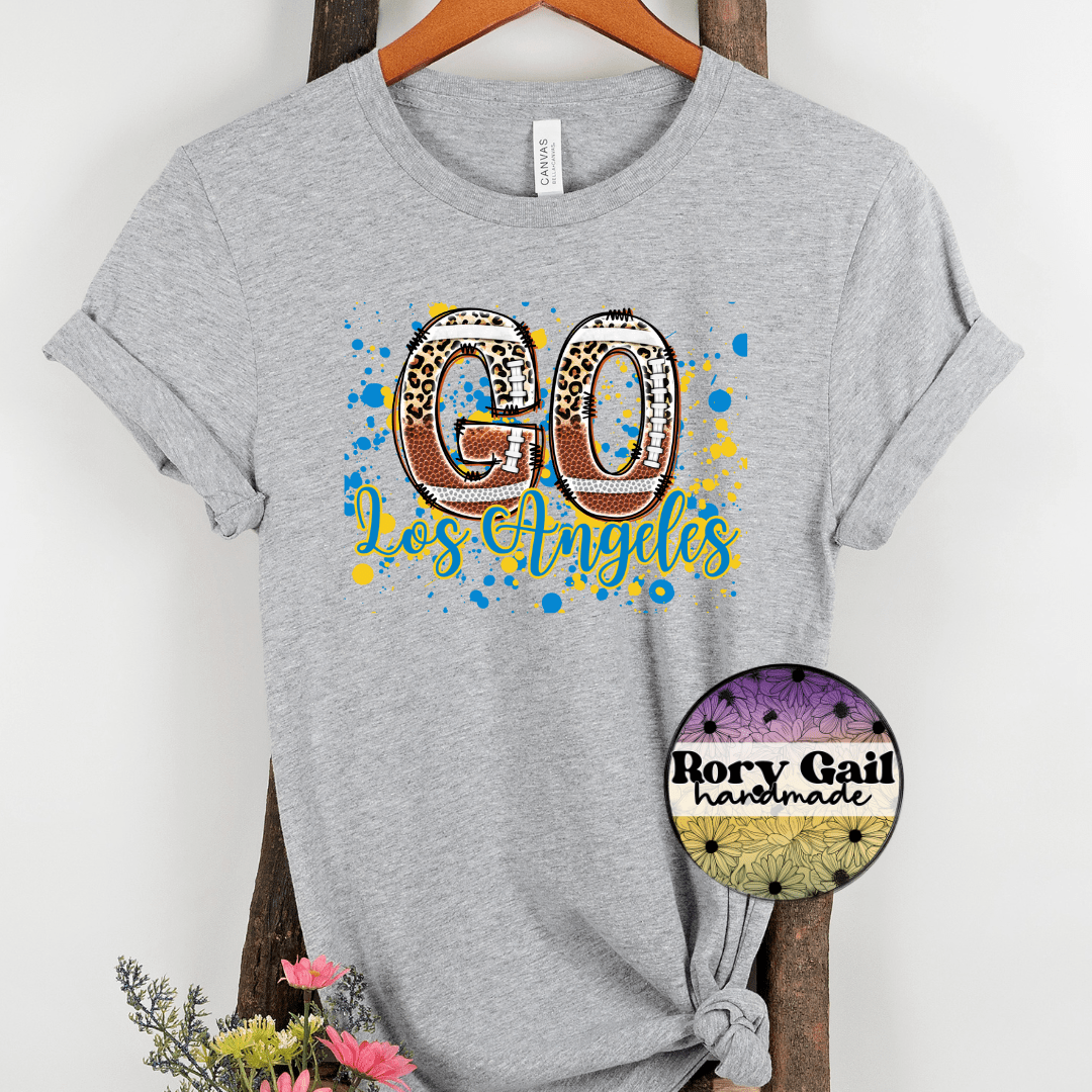 Rory Gail Handmade T-Shirt Los Angeles (Yellow/Lt Blue) Football Cities Adult Tee