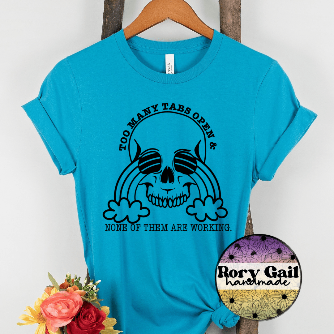 Rory Gail Handmade T-Shirt Too Many Tabs Open Adult Tee