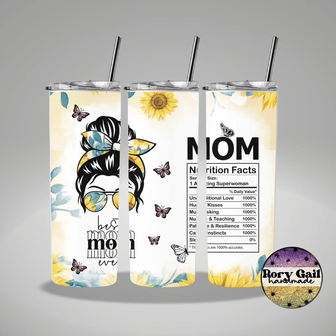 Rory Gail Handmade Tumblers Best Mom Ever Stacked 20oz Skinny Tumbler