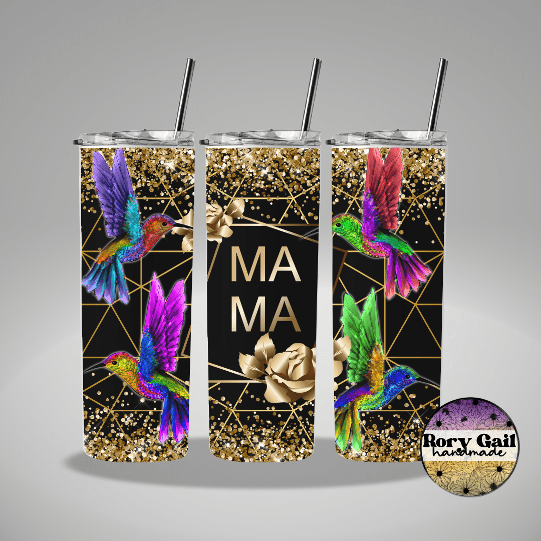 Rory Gail Handmade Tumblers Black Mama Hummingbird 20oz Skinny Tumbler