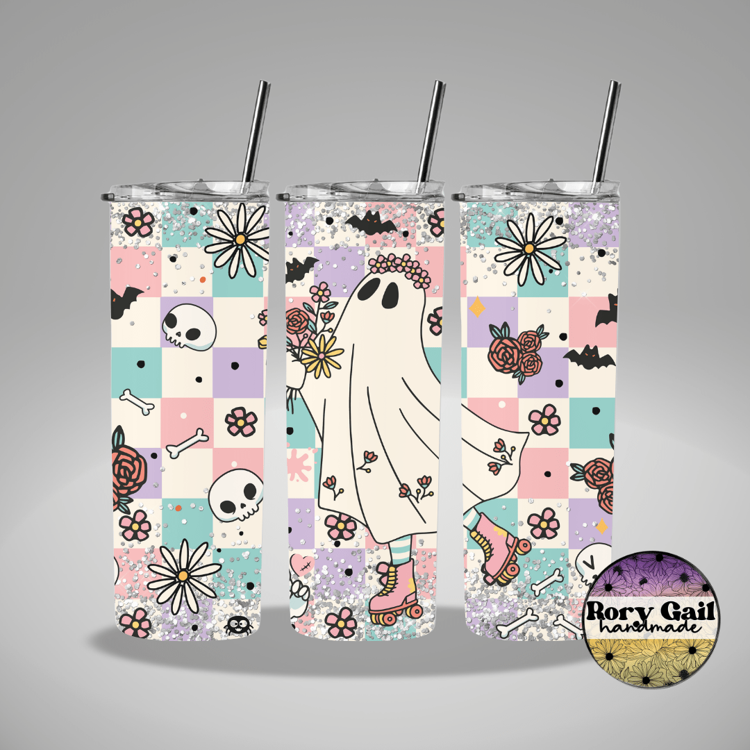 Rory Gail Handmade Tumblers Pastel Checkered Skater Ghost 20oz Tumbler