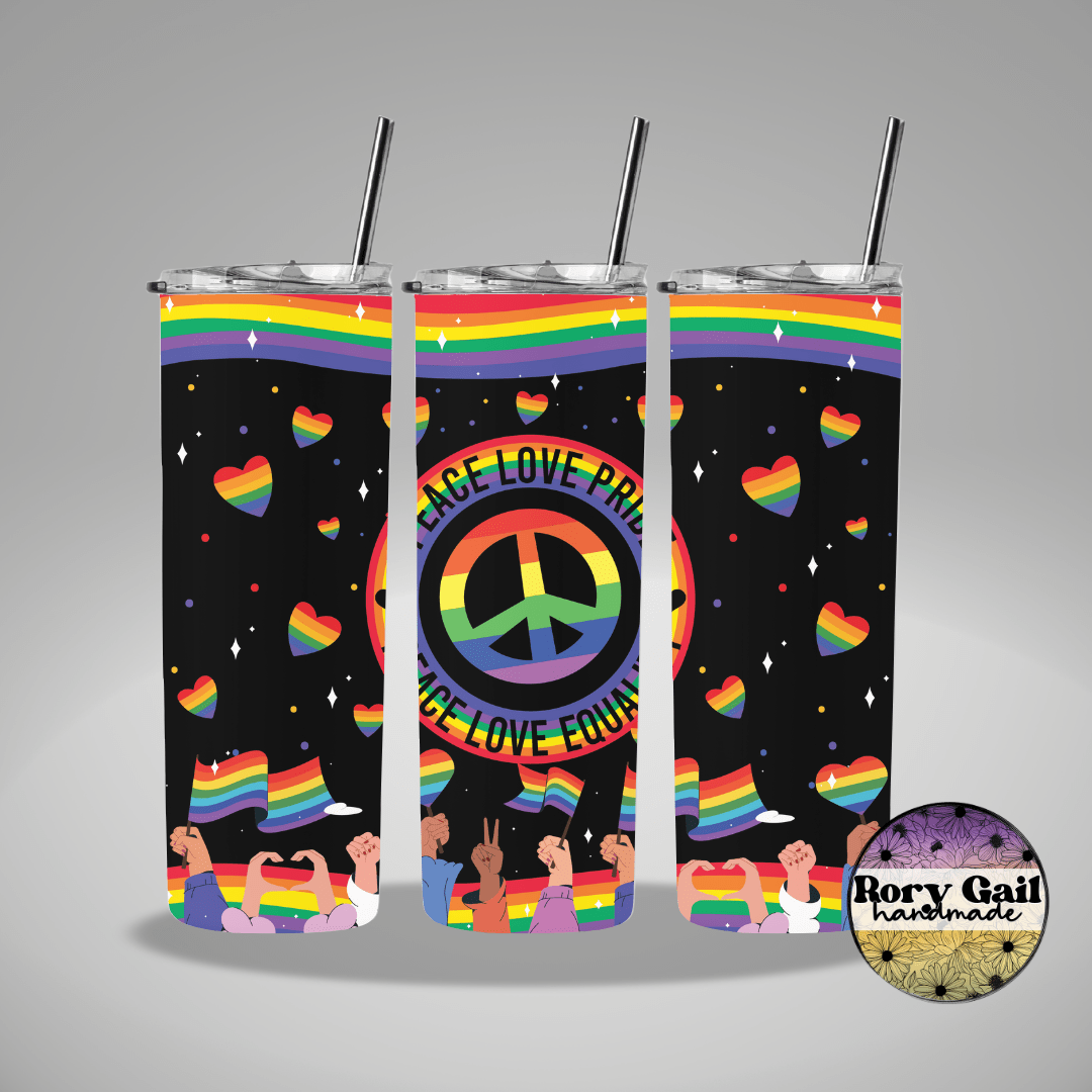 Rory Gail Handmade Tumblers Peace Love Pride 20oz Tumbler