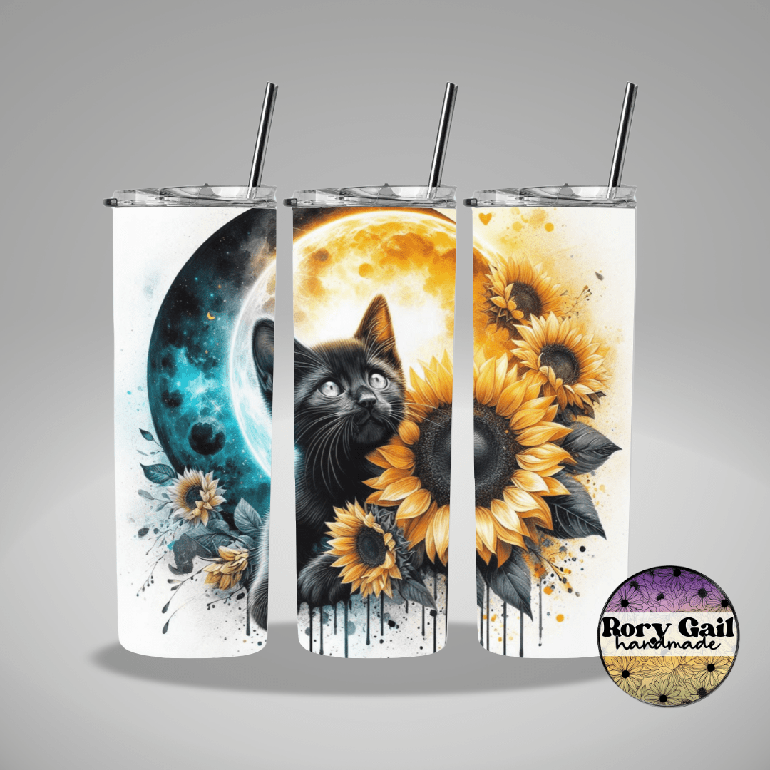 Rory Gail Handmade Tumblers Sunflower Moon Cat 20oz Tumbler