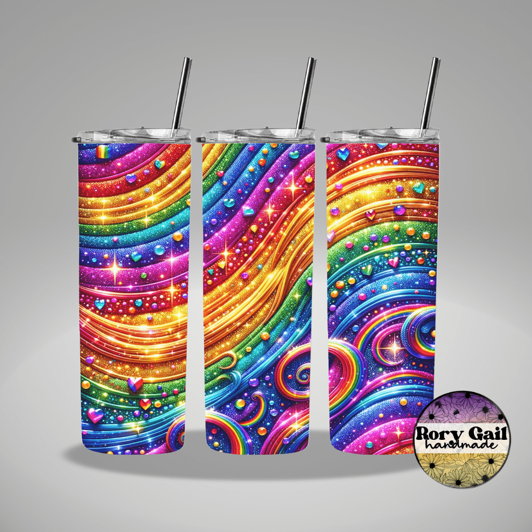 Rory Gail Handmade Tumblers Whimsy Rainbow Glitter 2 Whimsy Glitter Rainbow 20oz Tumblers