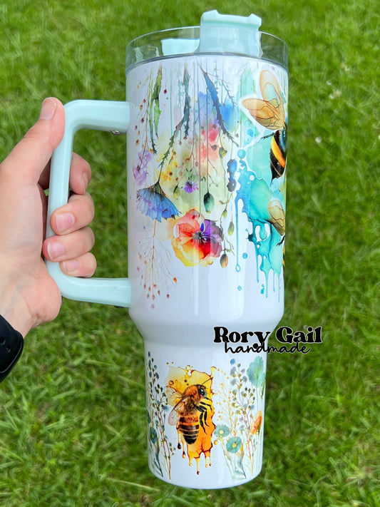 Rory Gail Handmade Watercolor Bees 40oz Quencher