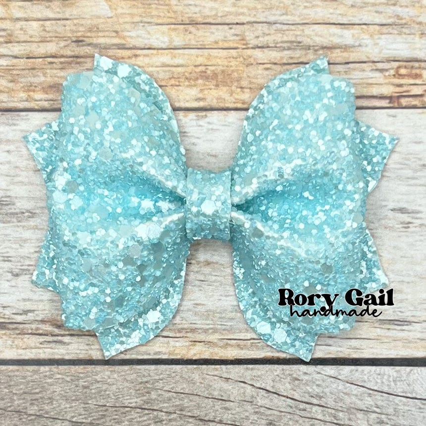 Rory Gail Handmade Blue Pastel Glitter 3 inch Pinch Bow