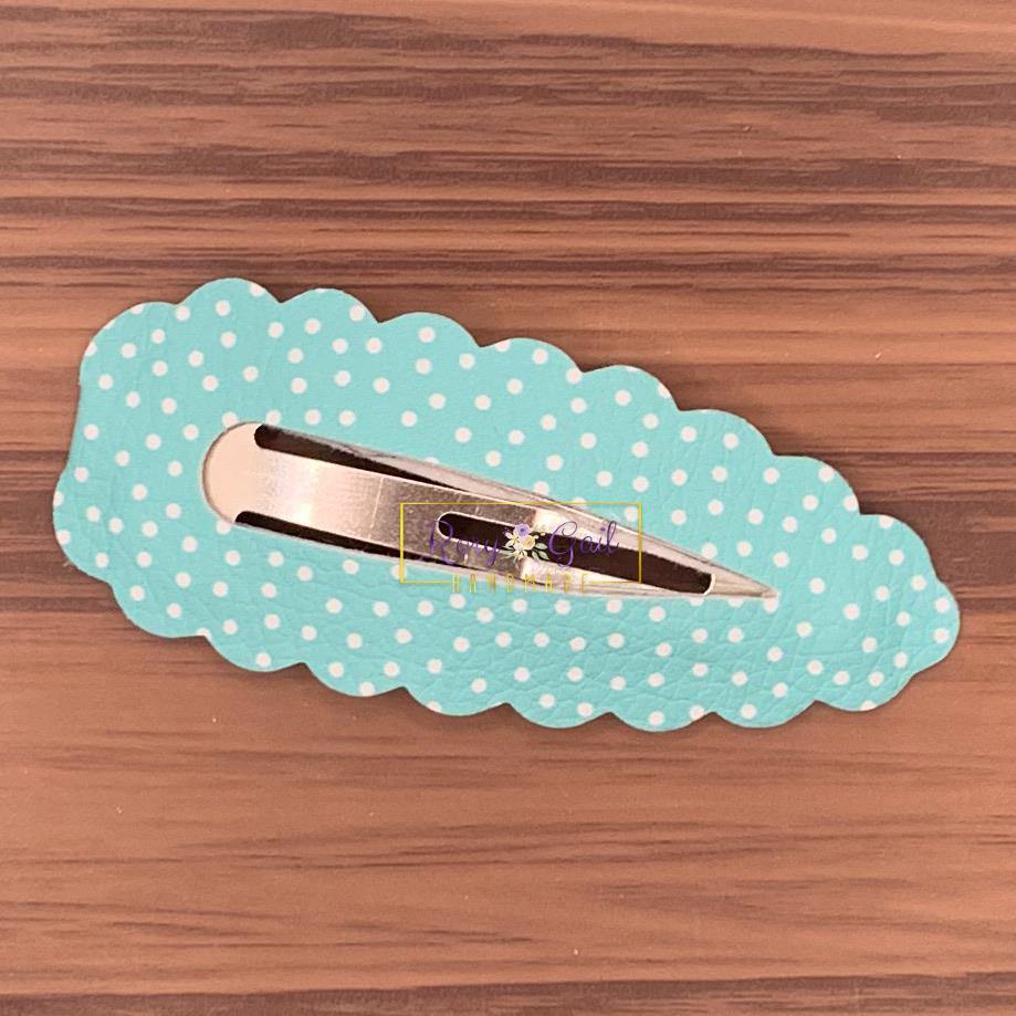 Rory Gail Handmade Blue Polka Dot Spring Large Scalloped Snap Clips