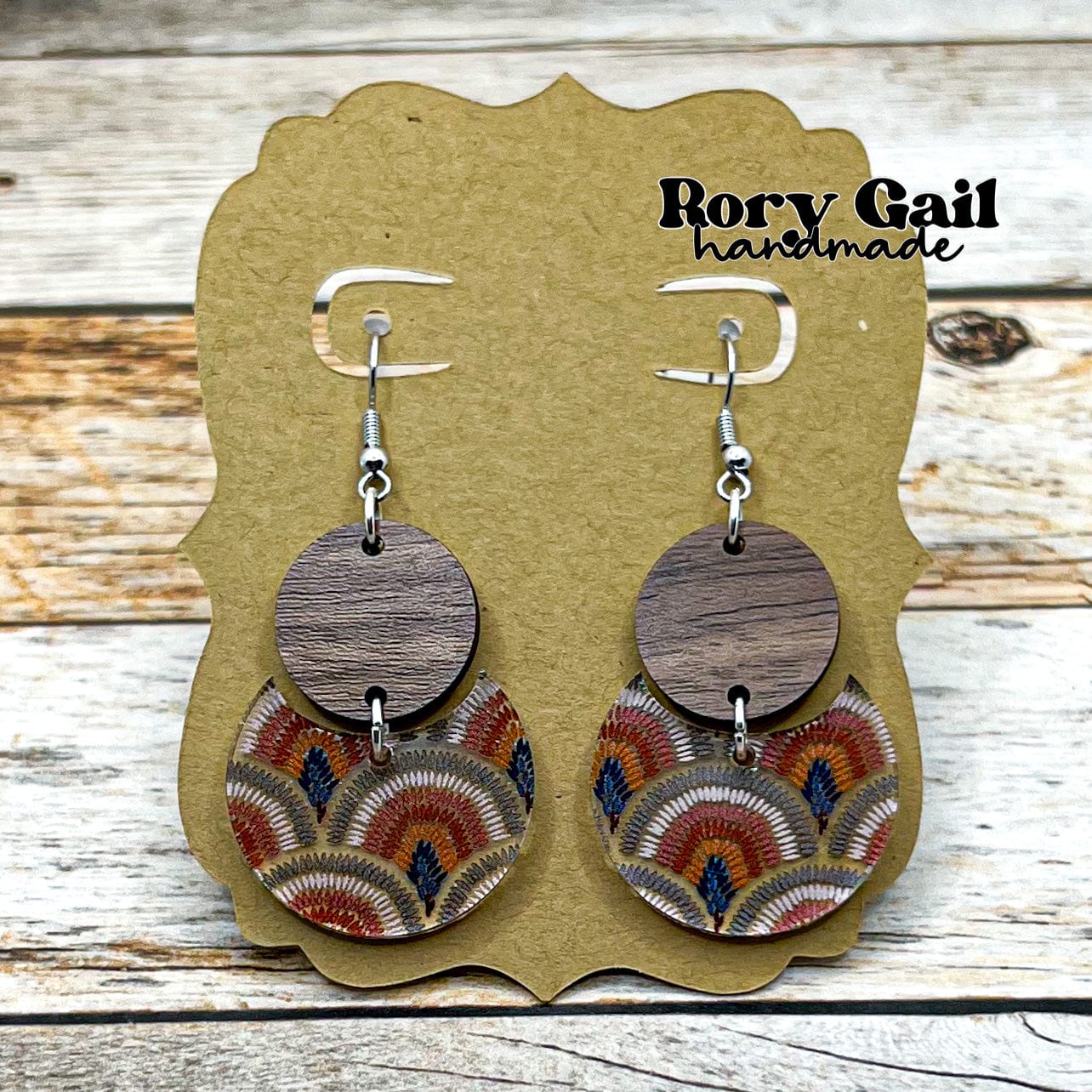 Rory Gail Handmade Boho Rainbow Acrylic and Wood Earrings