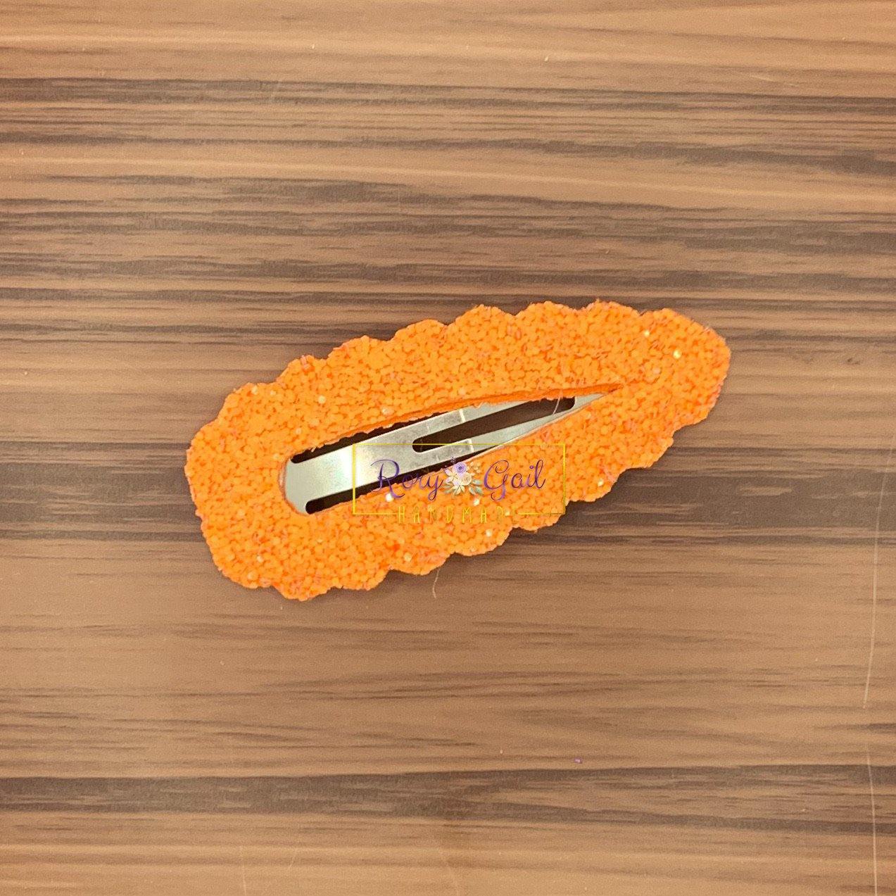 Rory Gail Handmade Bows 2.75” Scalloped Snap Clip Tangerine Ice Glitter