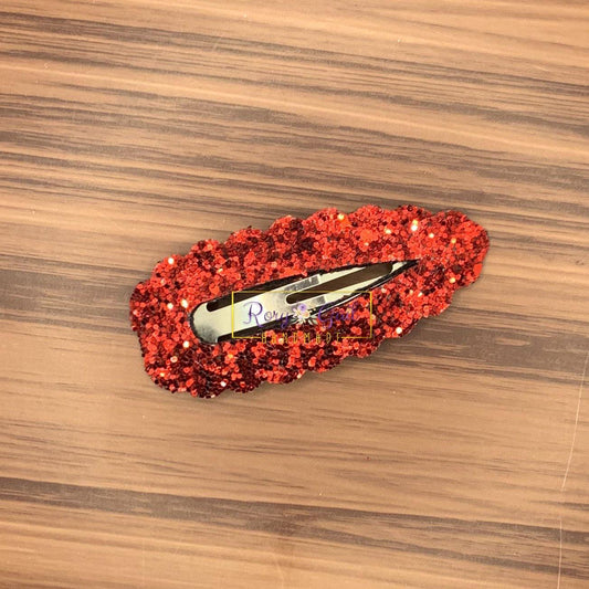 Rory Gail Handmade Bows 2.75” Scalloped Snap Clip Wild Cherry Glitter