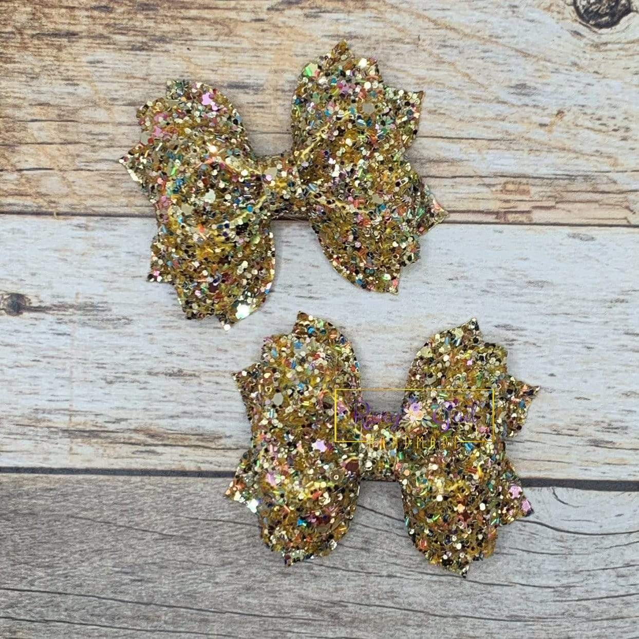 Rory Gail Handmade Bows 2 inch Piggies Golden Confetti Fall Glitter