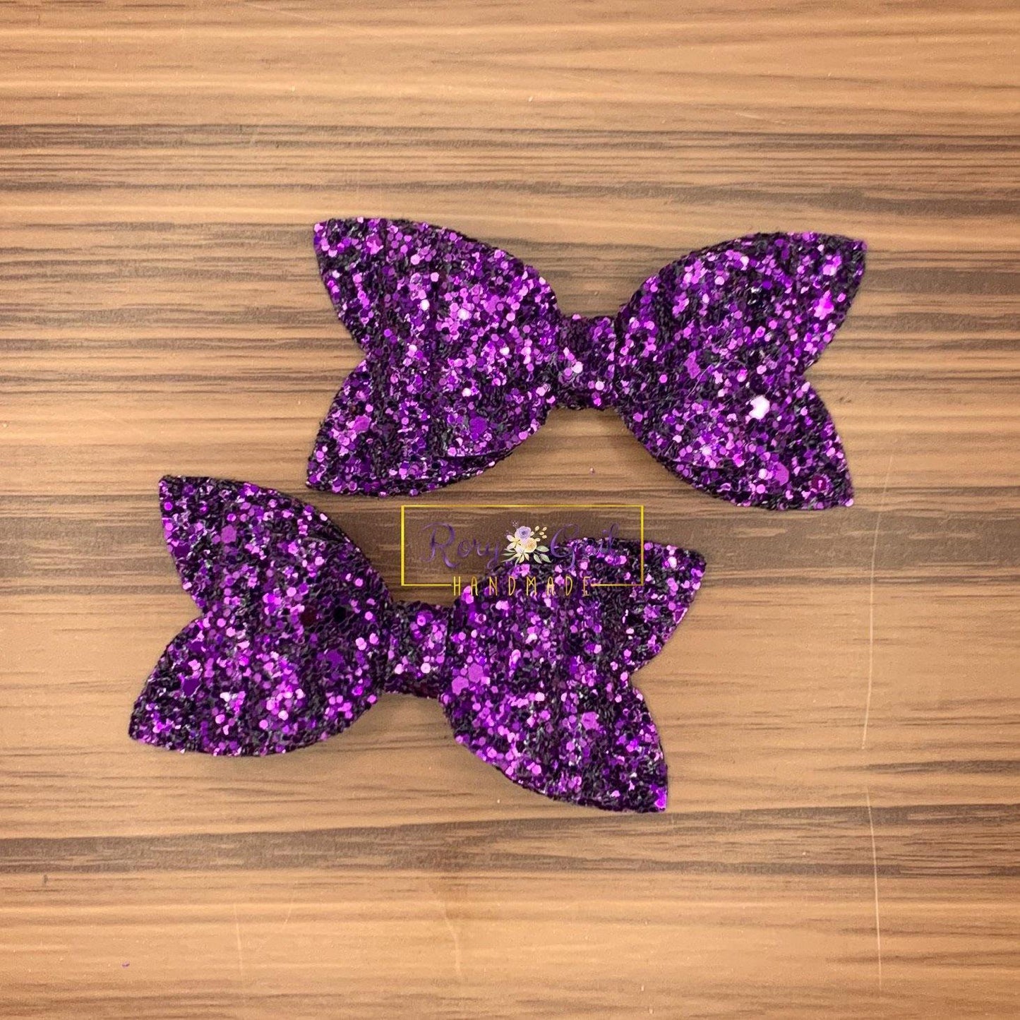Rory Gail Handmade Bows 3 inch Piggies Purplicious Glitter