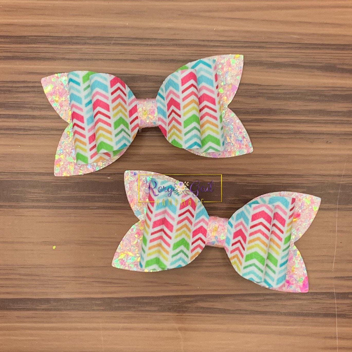 Rory Gail Handmade Bows 3 inch Piggies Rainbow Chevron