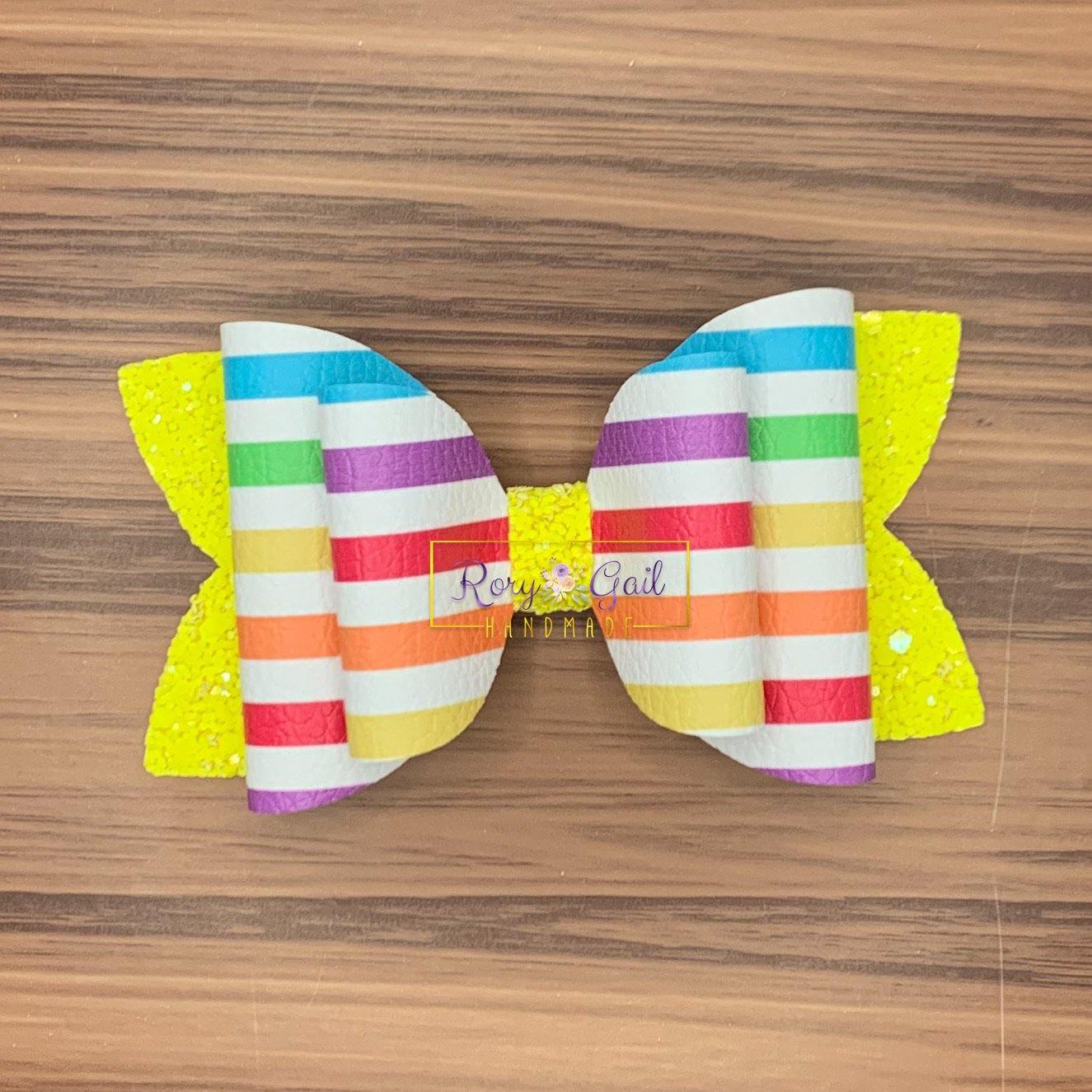Rory Gail Handmade Bows 4 inch Colored Stripes Double Diva Bow