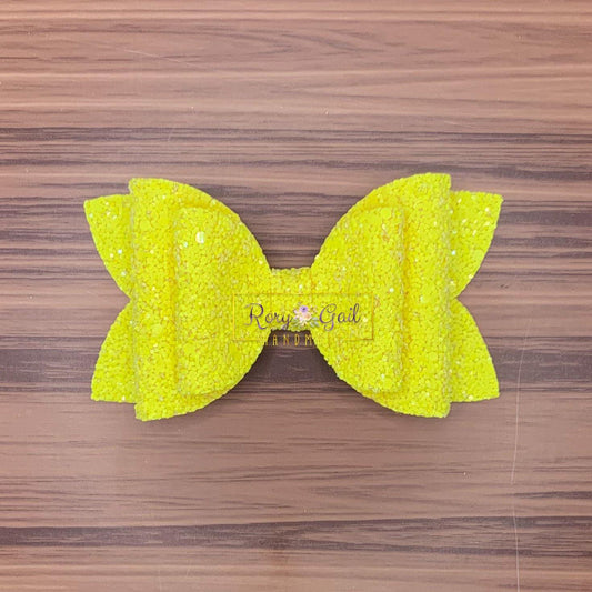 Rory Gail Handmade Bows 4 inch Empire Yellow Glitter