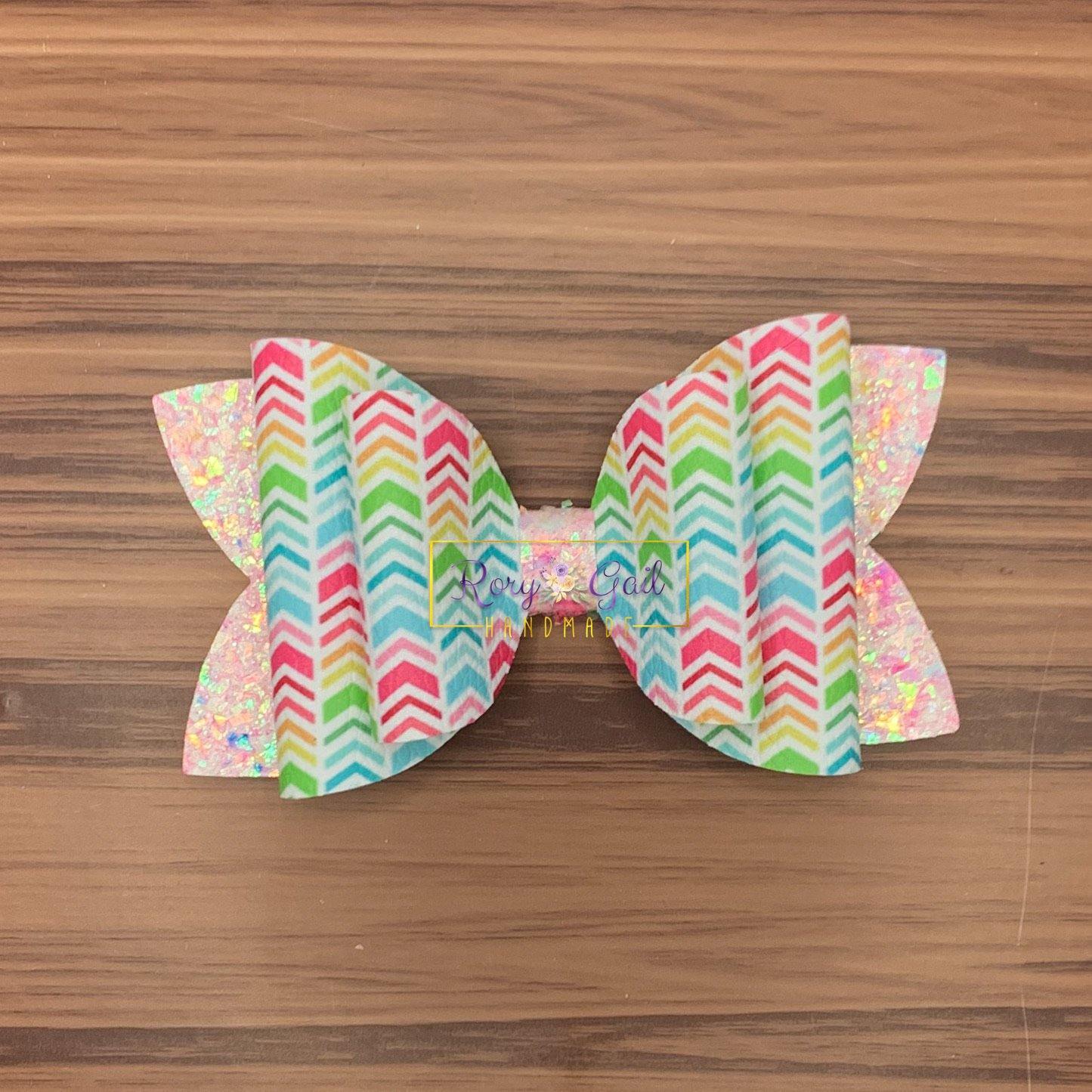 Rory Gail Handmade Bows 4 inch Rainbow Chevron