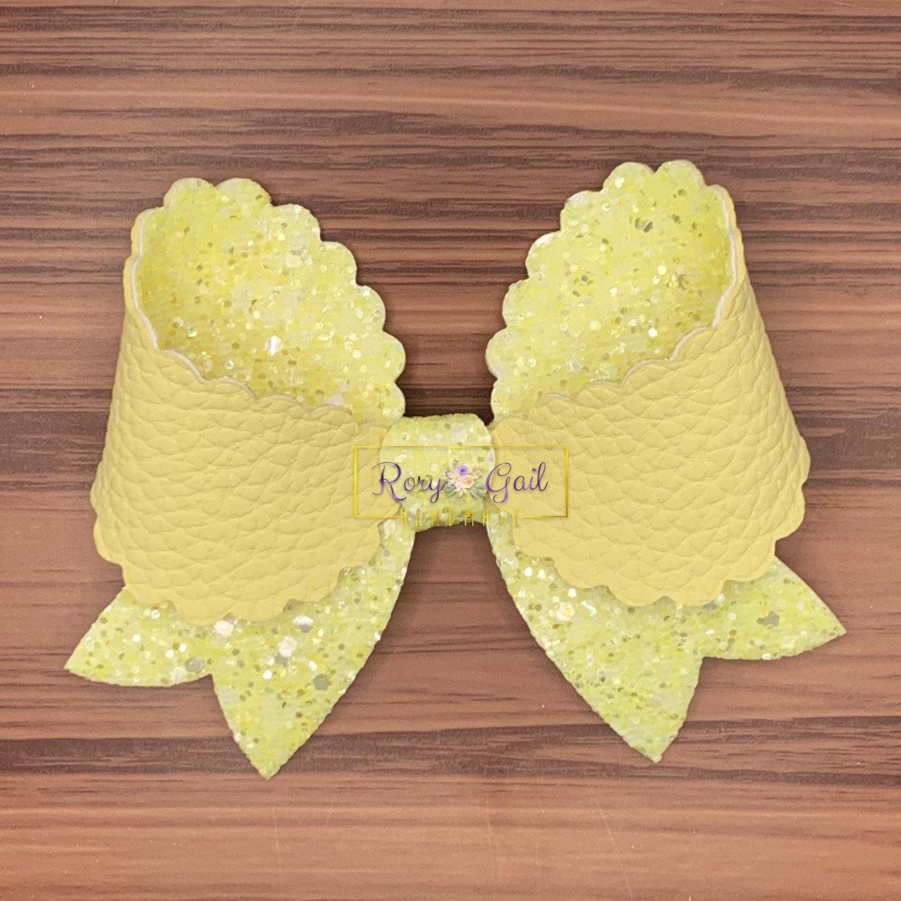 Rory Gail Handmade Bows Banana Spring Solids 4 inch Fancy Scalloped Bow