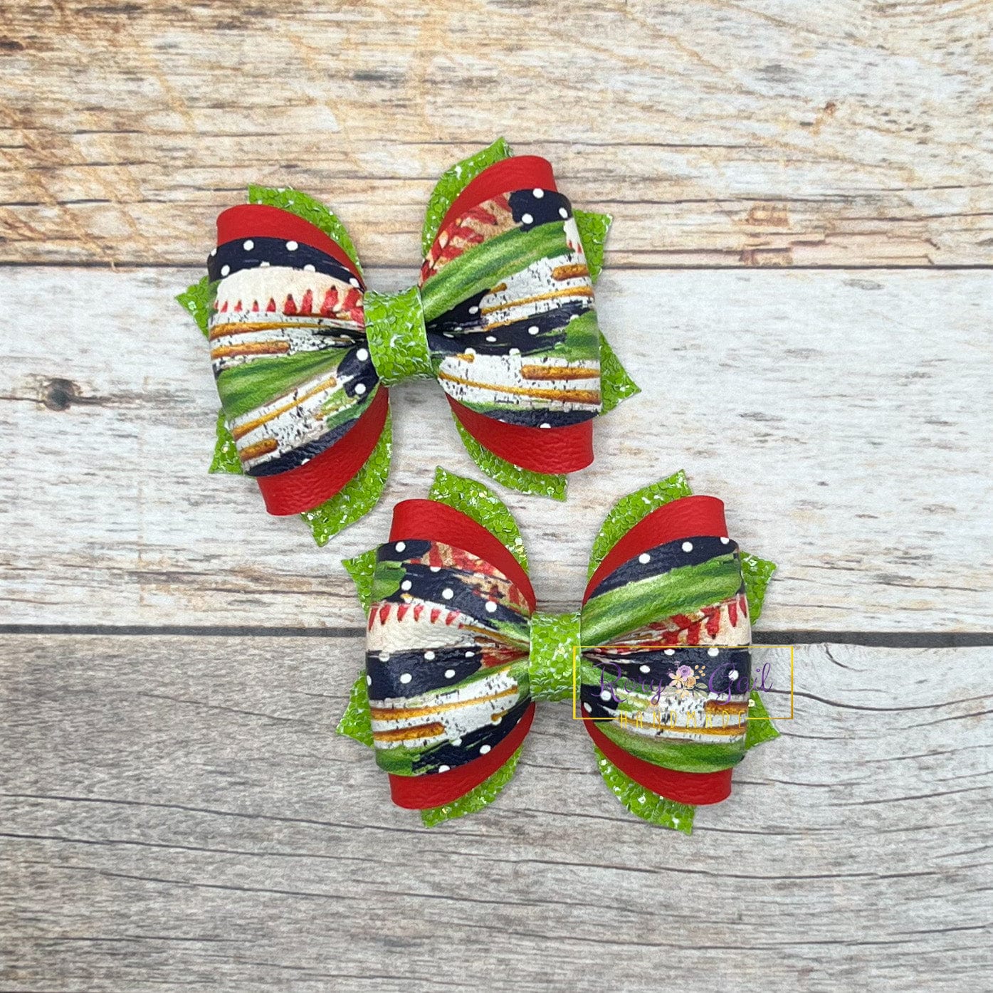 Rory Gail Handmade Bows Baseball Brushstrokes 2.5 inch Phoebe Piggies