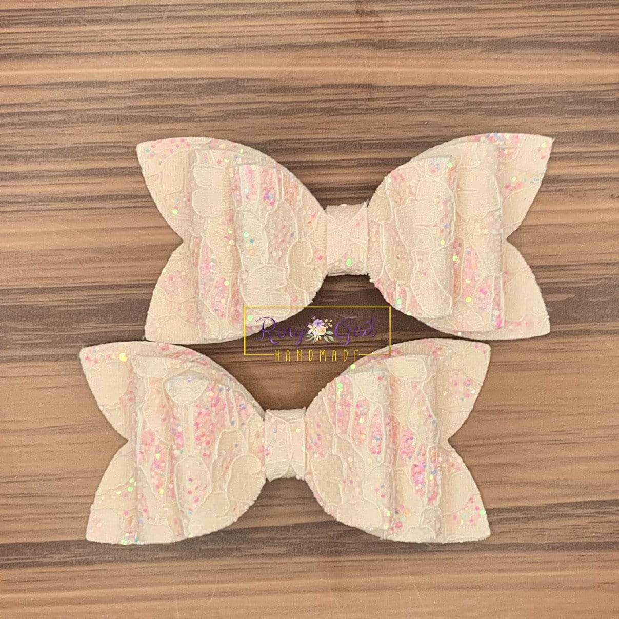 Rory Gail Handmade Bows Blush Glitter Lace 3” Double Diva Piggies