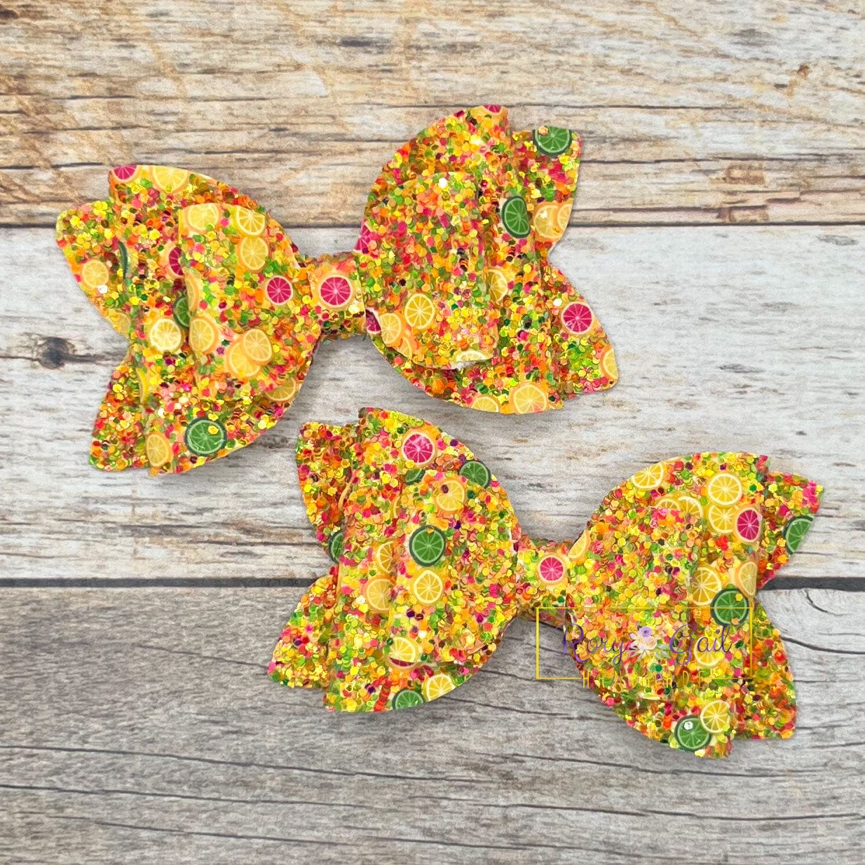 Rory Gail Handmade Bows Citrus Glitter 3” Double Diva Piggies