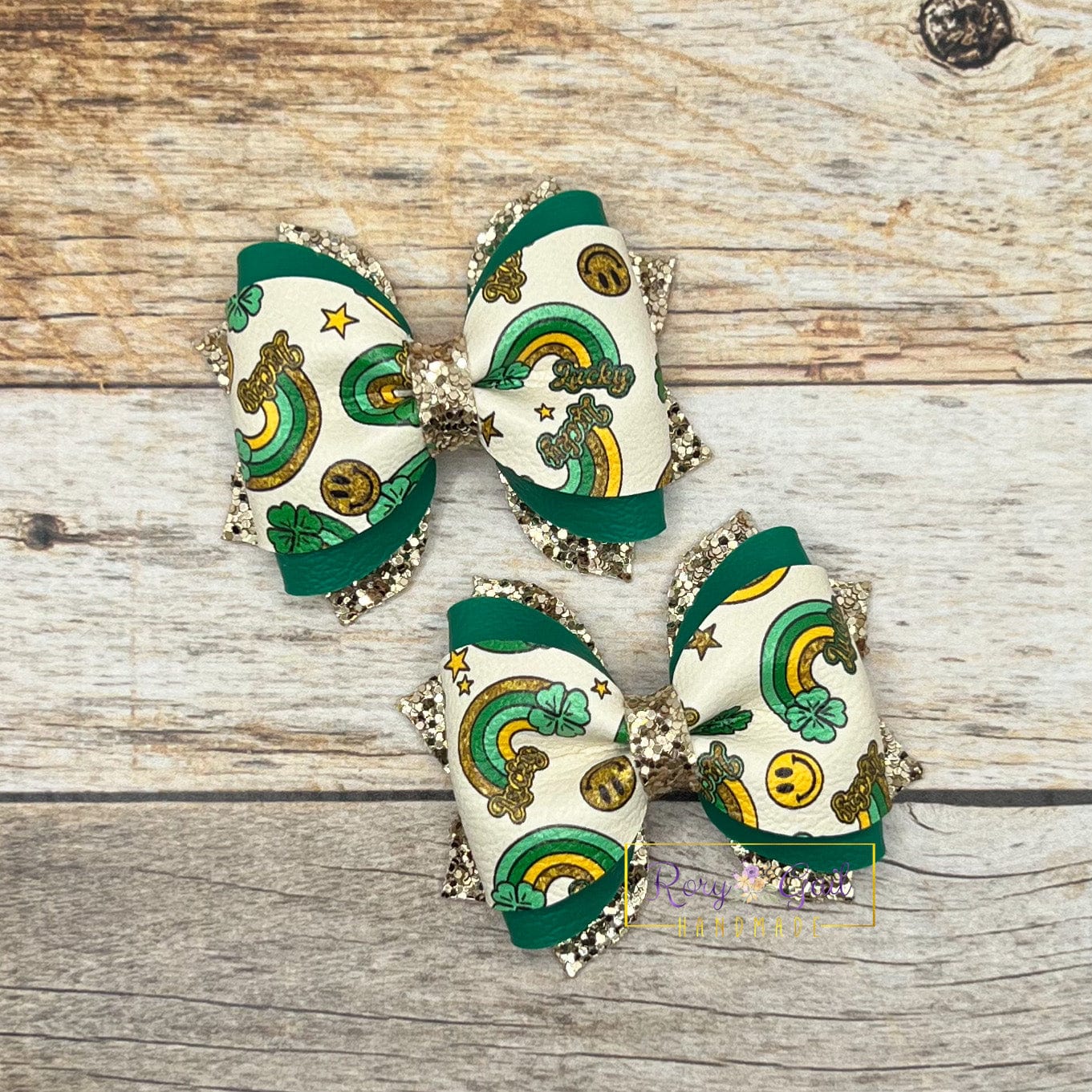 Rory Gail Handmade Bows Clover Rainbow 2.5 inch Phoebe Piggies