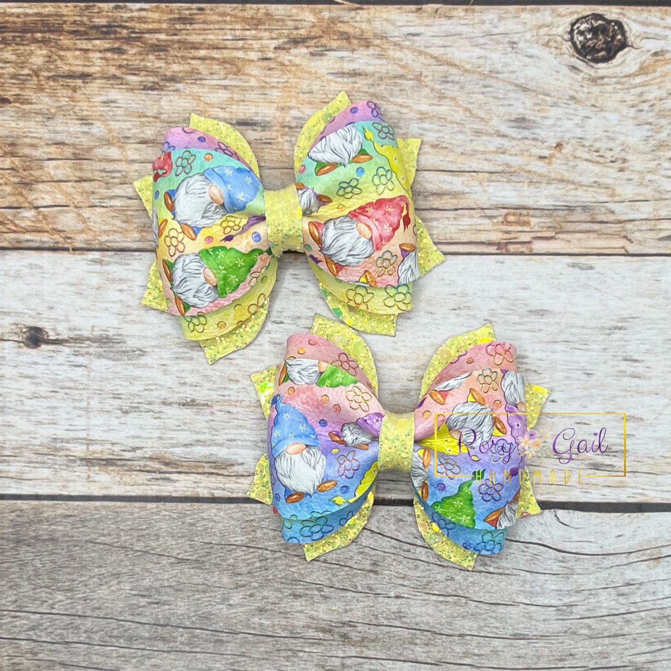 Rory Gail Handmade Bows Colorful Easter Gnomes 2.5 inch Phoebe Piggies
