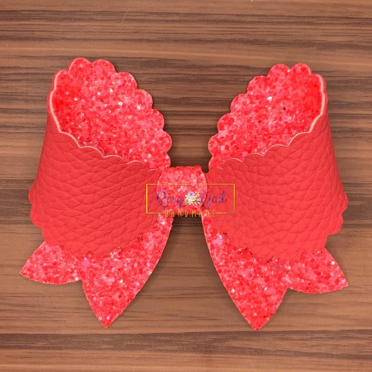 Rory Gail Handmade Bows Flamingo Spring Solids 4 inch Fancy Scalloped Bow