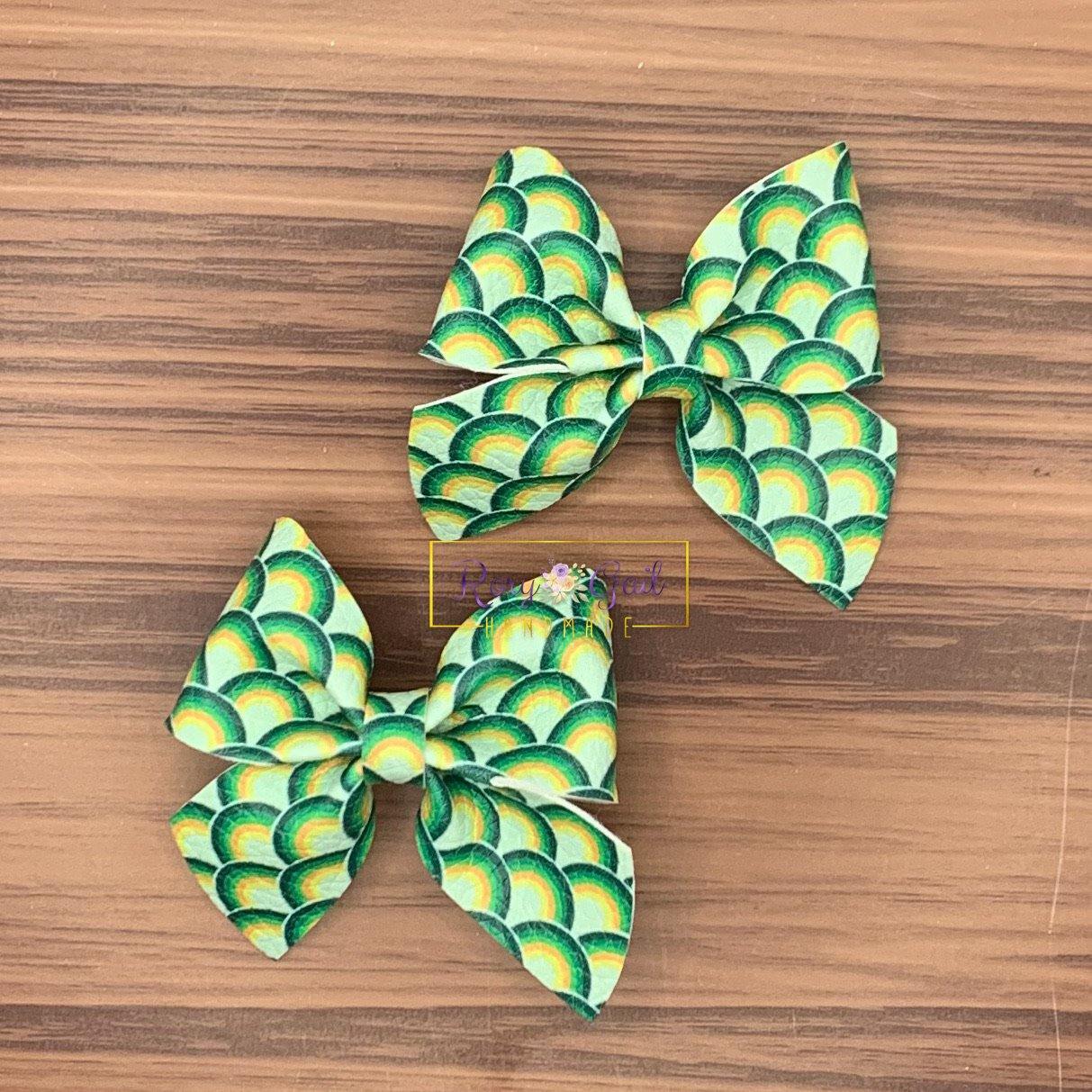 Rory Gail Handmade Bows Green Rainbows 2 inch Sailor Piggies