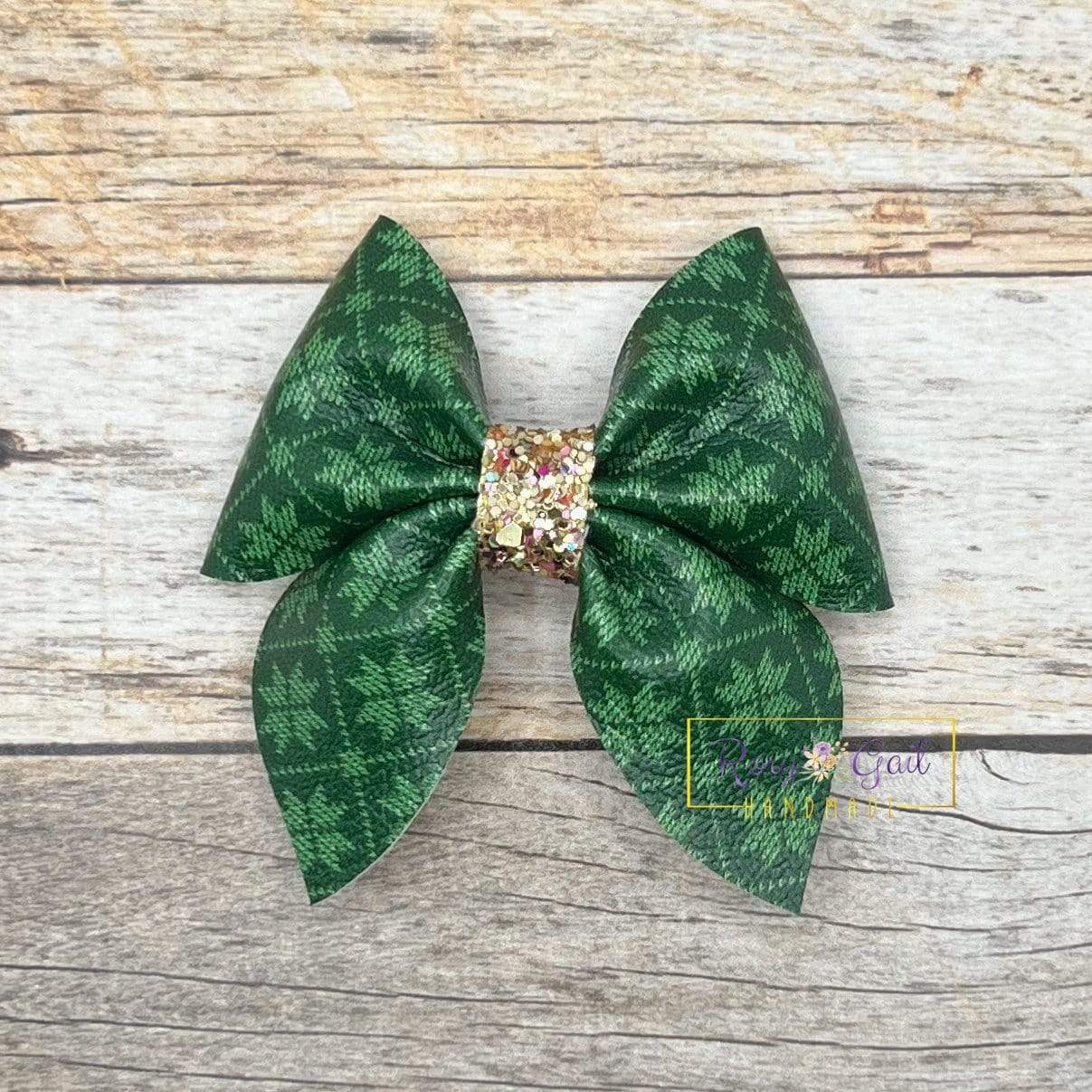 Rory Gail Handmade Bows Green Snowflake 3 inch Sailor Bow