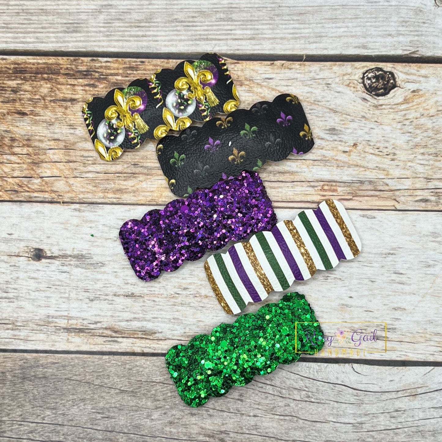 Rory Gail Handmade Bows Mardi Gras 2 inch Snap Clip Set