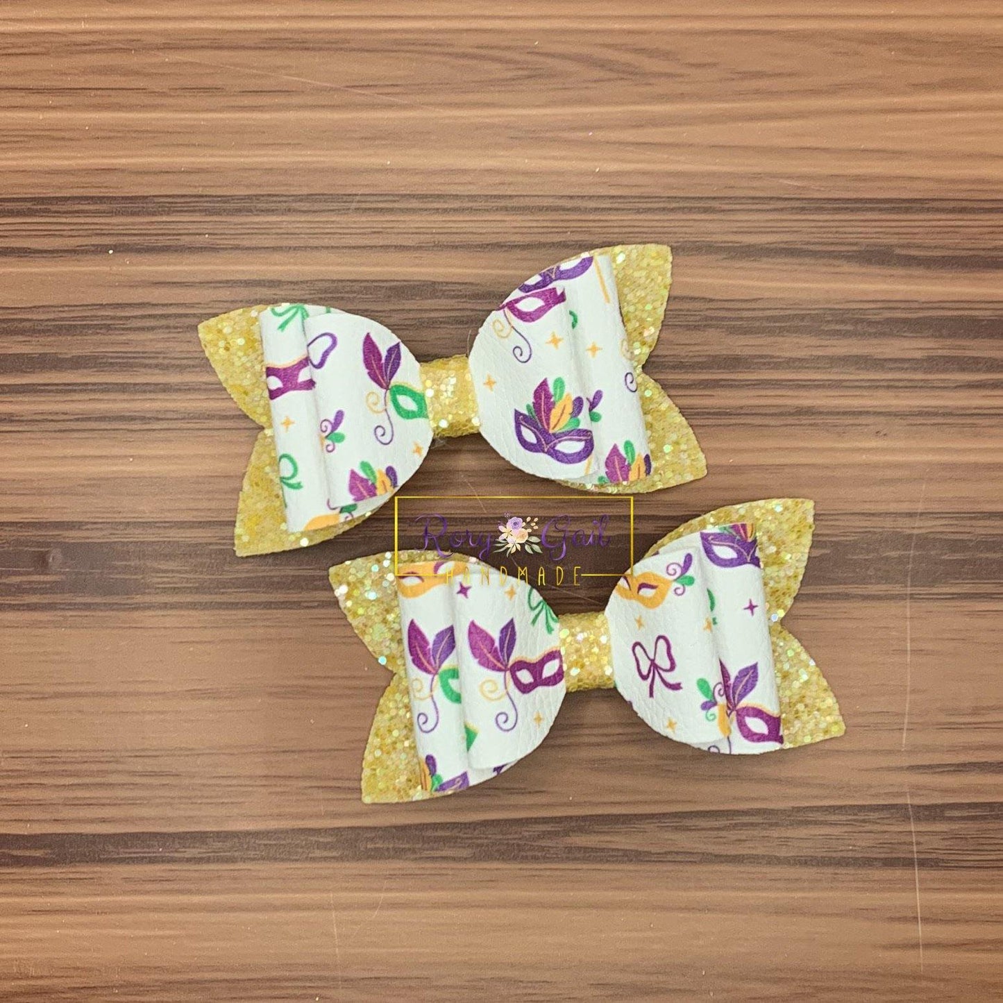 Rory Gail Handmade Bows Mardi Gras Masks Double Diva 3 inch Piggies