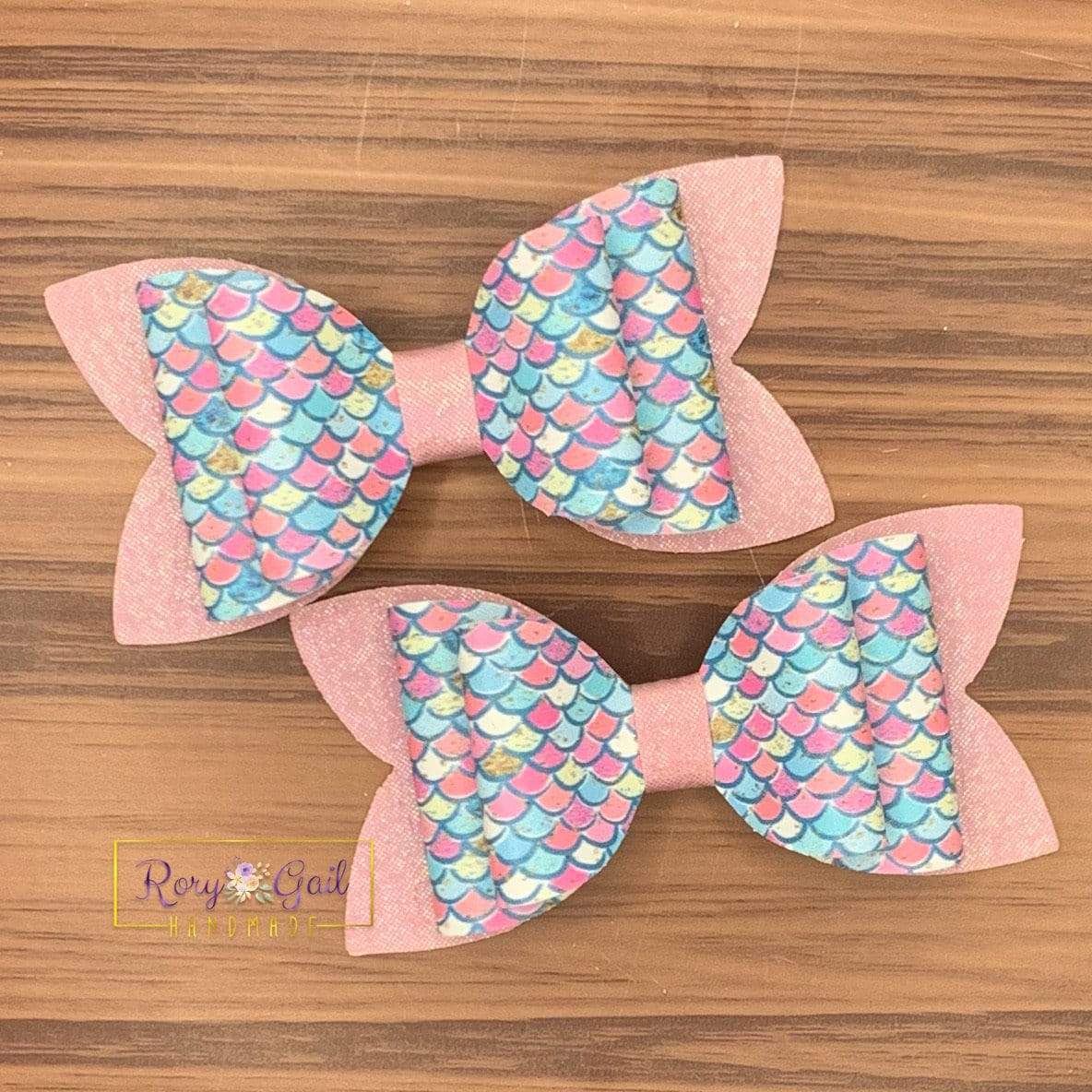 Rory Gail Handmade Bows Mermaid Scales Double Diva 3 inch Piggies