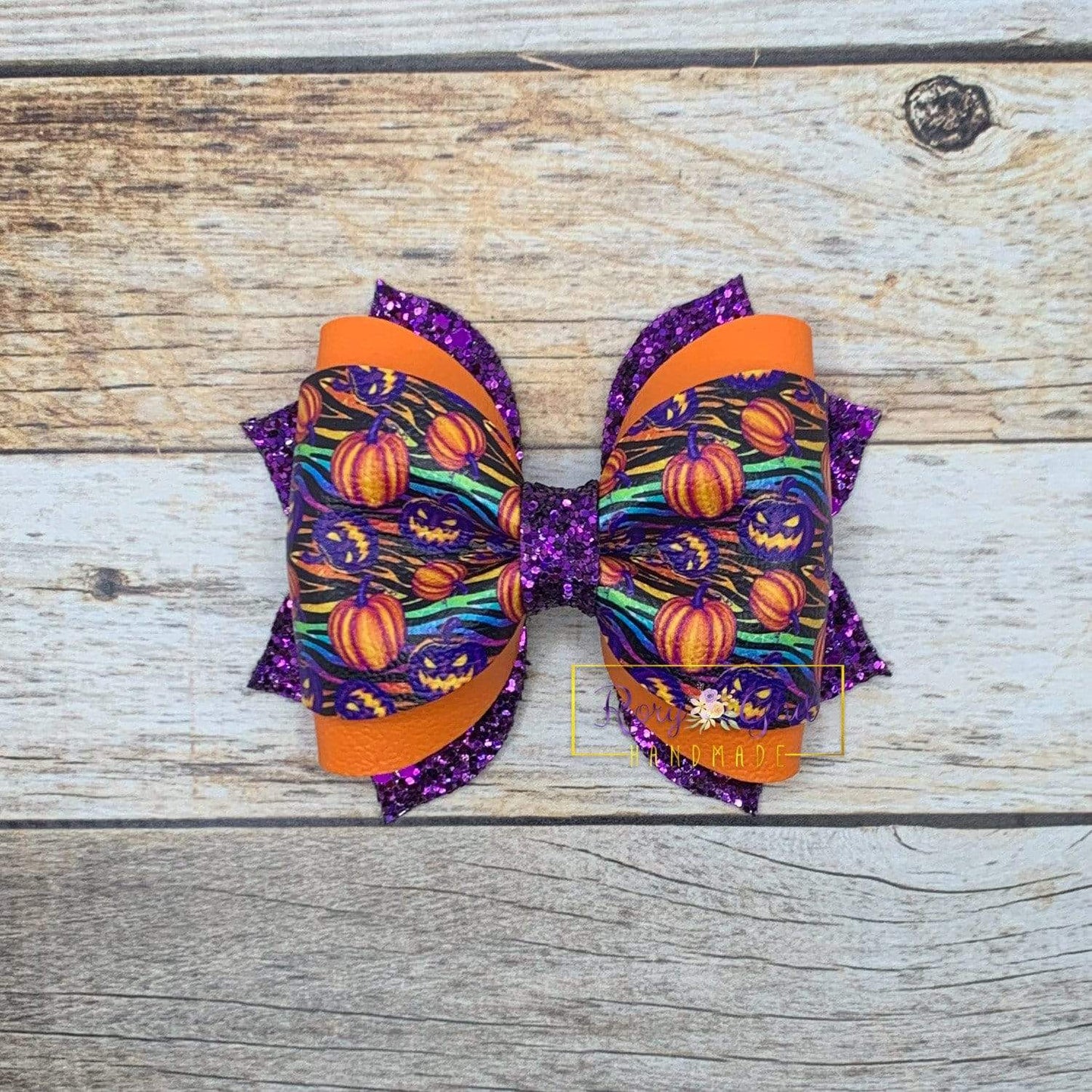 Rory Gail Handmade Bows Neon Pumpkins 3.5 inch Phoebe Pinch Bow