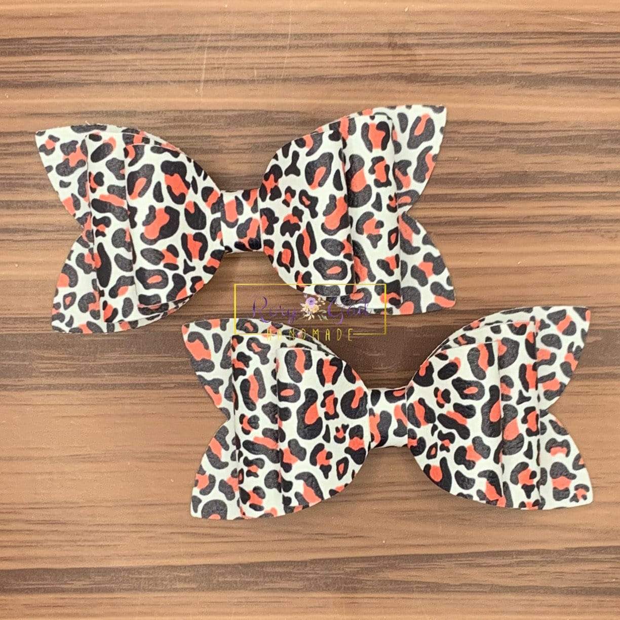 Rory Gail Handmade Bows Orange Leopard 3” Double Diva Piggies