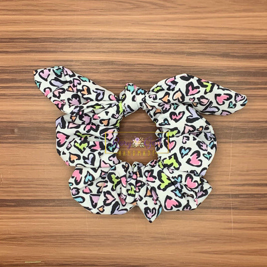 Rory Gail Handmade Bows Pastel Leopard Hearts Knotted Bow Scrunchies
