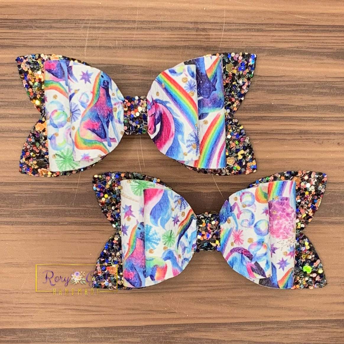 Rory Gail Handmade Bows Rainbow Unicorn Double Diva 3 inch Piggies