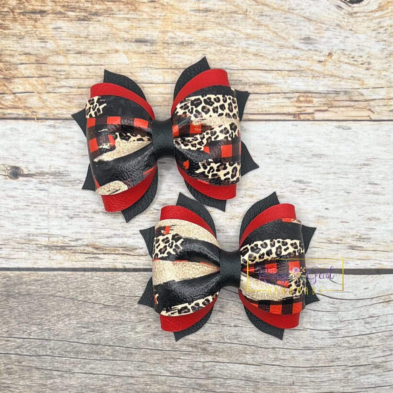 Rory Gail Handmade Bows Red Buffalo Plaid Brushstrokes 2.5 inch Phoebe Piggies
