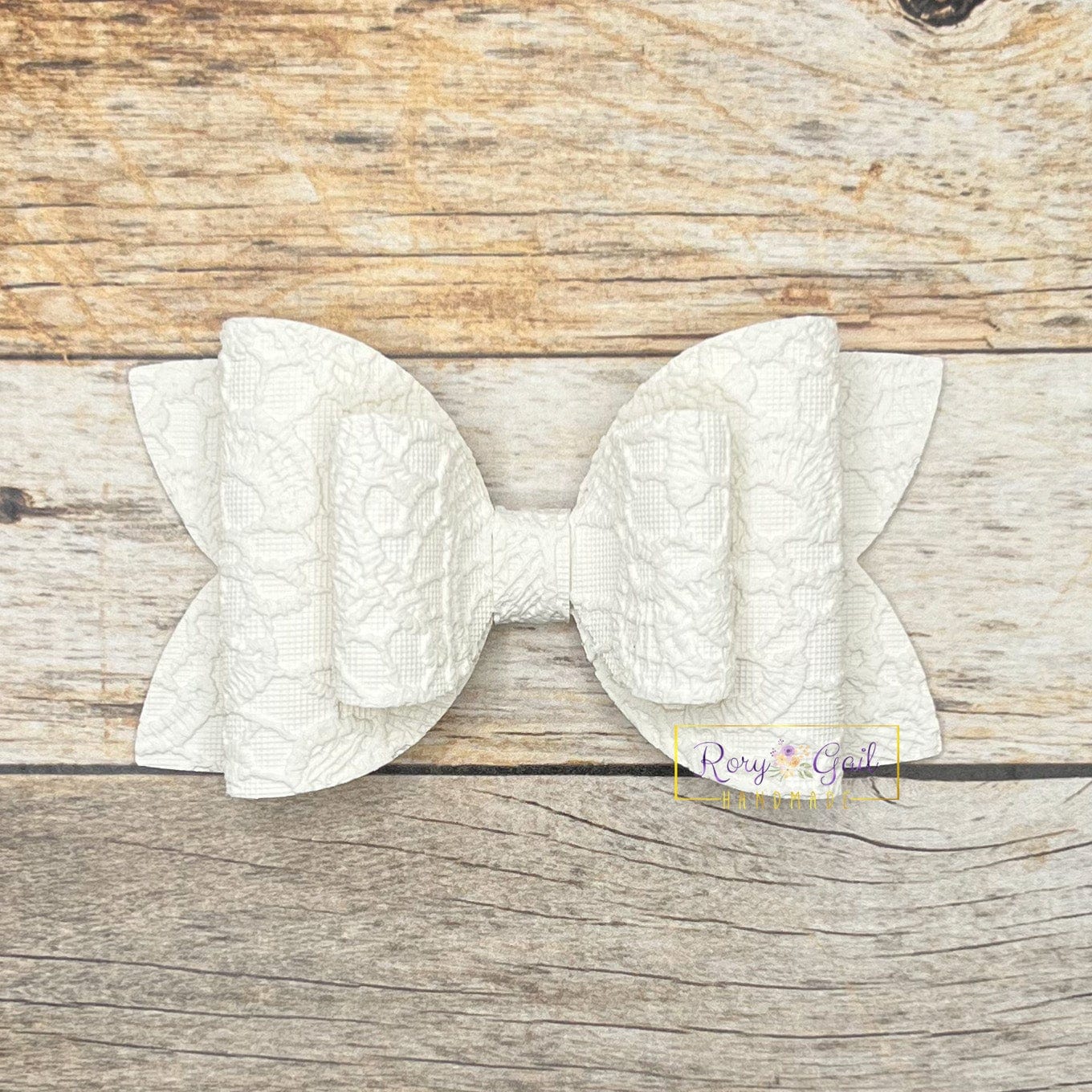 Rory Gail Handmade Bows White Lace 4” Double Diva Bow