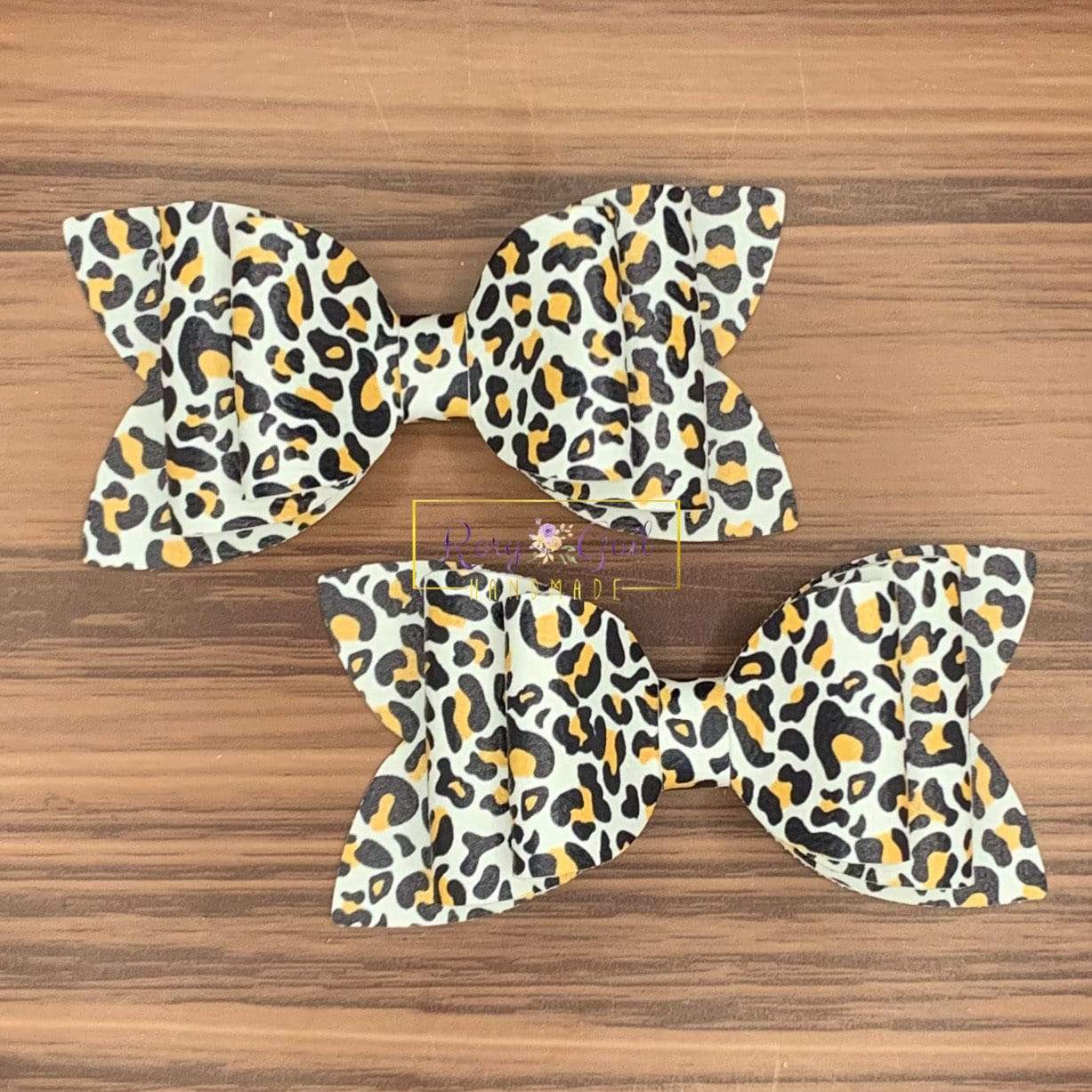 Rory Gail Handmade Bows Yellow Leopard 3” Double Diva Piggies