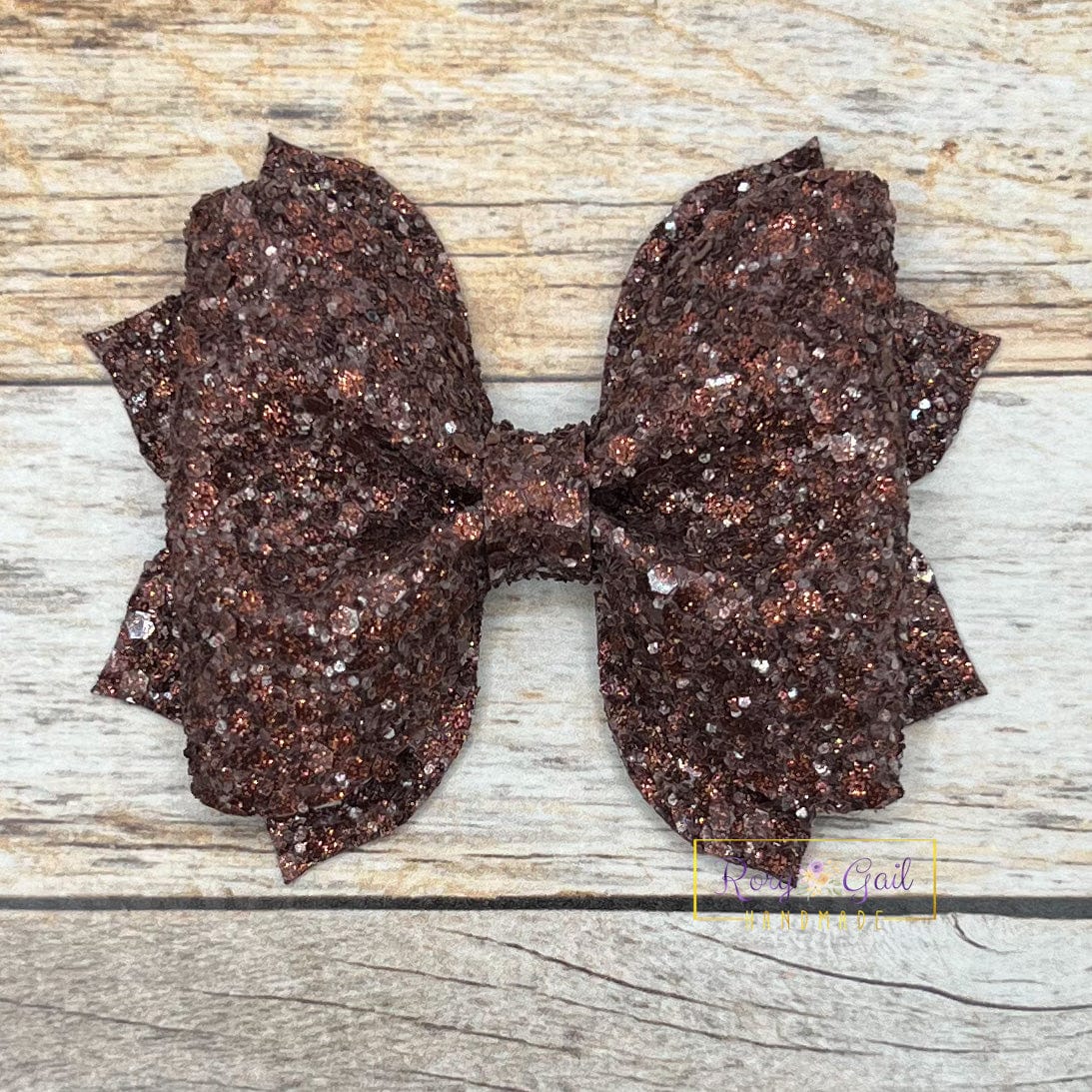 Rory Gail Handmade Brown Glitter 3 inch Pinch Bow